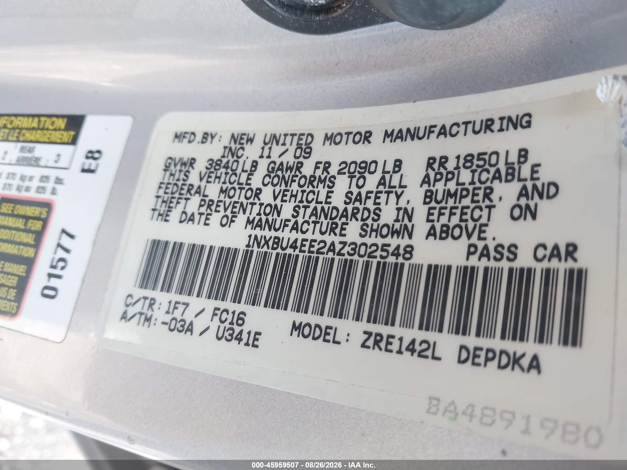 2010 Toyota Corolla Le Gray vin: 1NXBU4EE2AZ302548