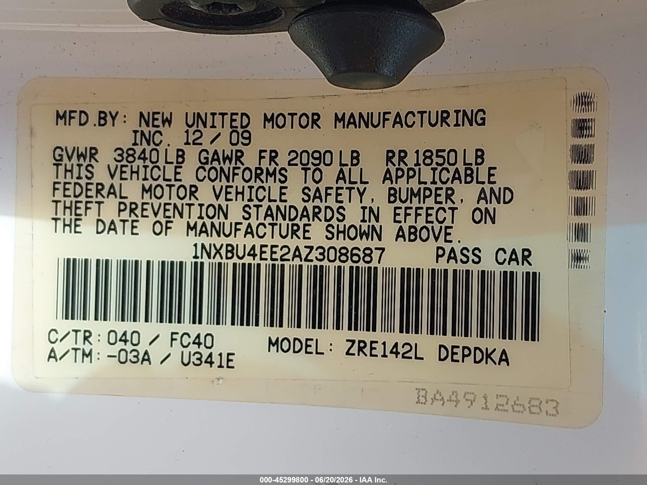 2010 Toyota Corolla Le White vin: 1NXBU4EE2AZ308687