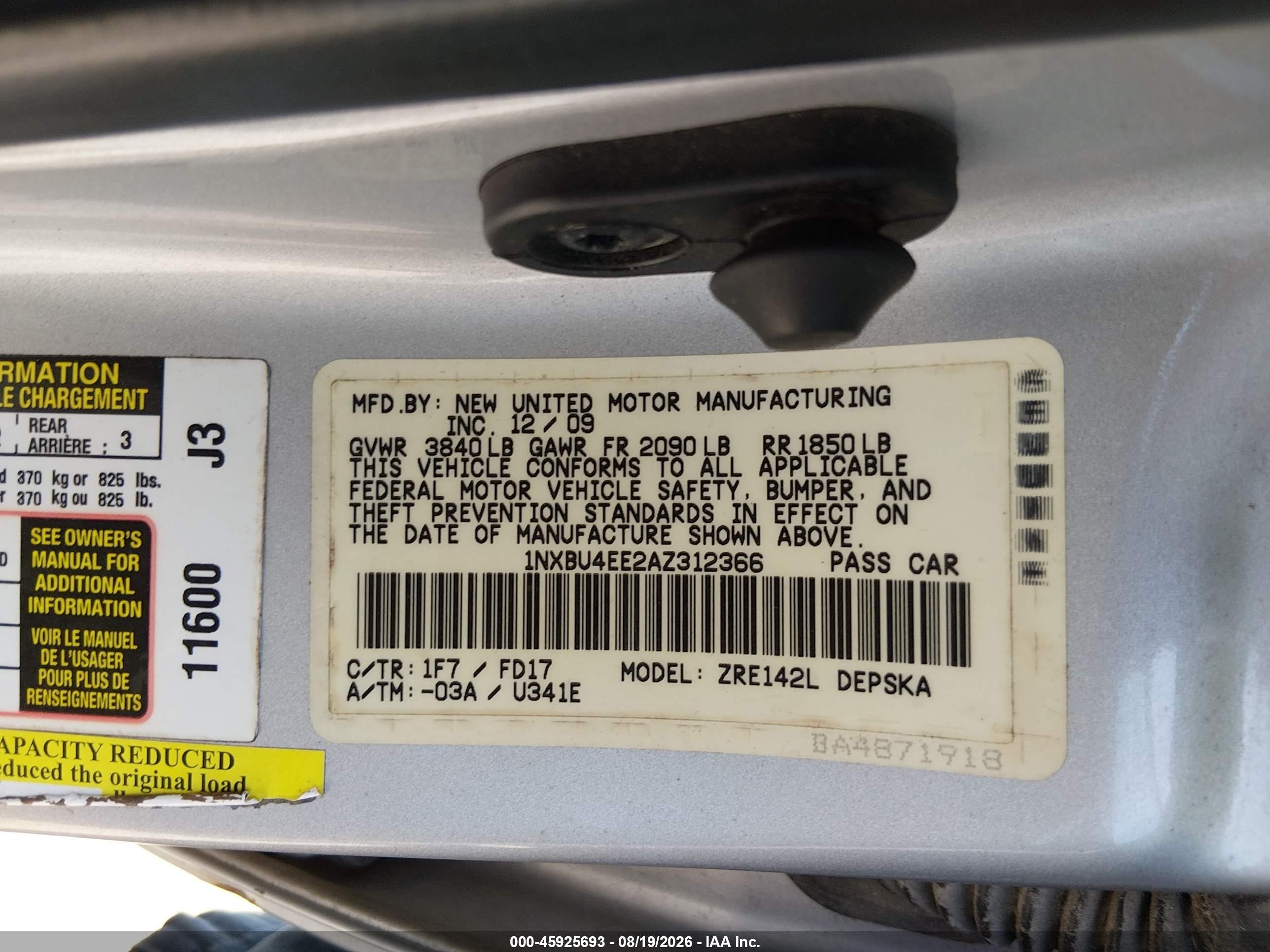 2010 Toyota Corolla S Silver vin: 1NXBU4EE2AZ312366