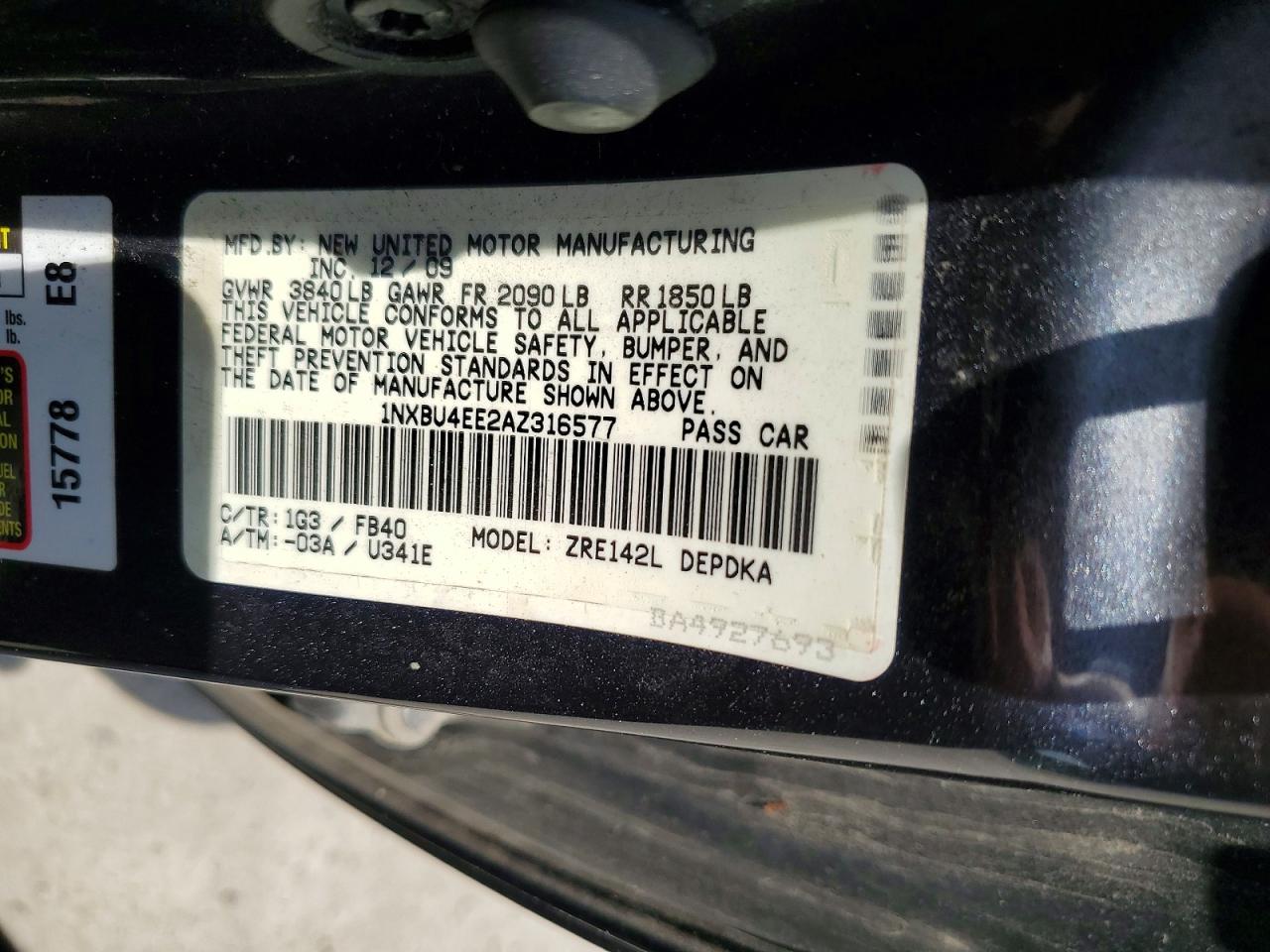 2010 Toyota Corolla Base Угольный vin: 1NXBU4EE2AZ316577