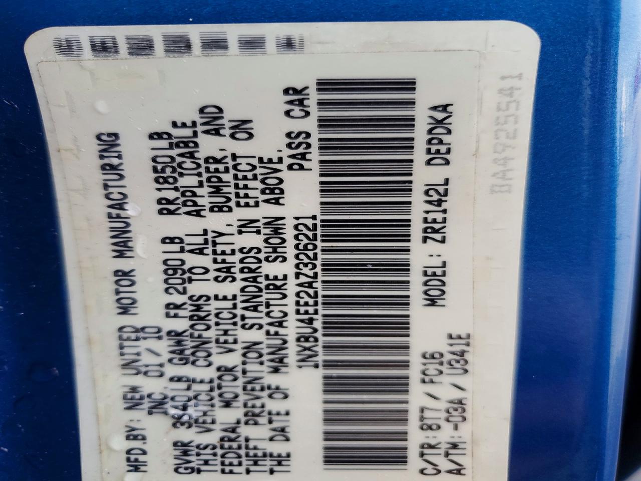 2010 Toyota Corolla Le Blue vin: 1NXBU4EE2AZ326221