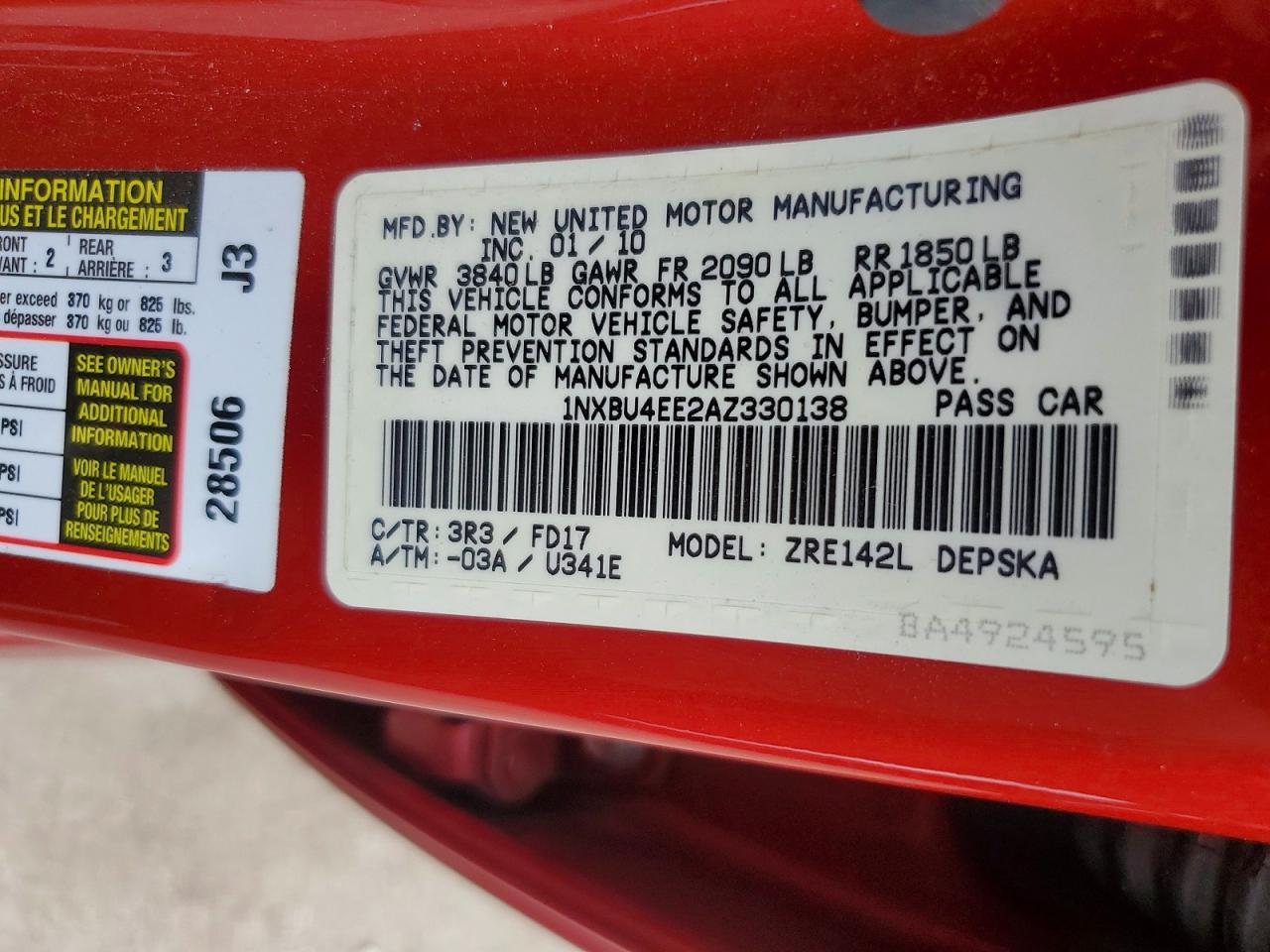 2010 Toyota Corolla S Red vin: 1NXBU4EE2AZ330138