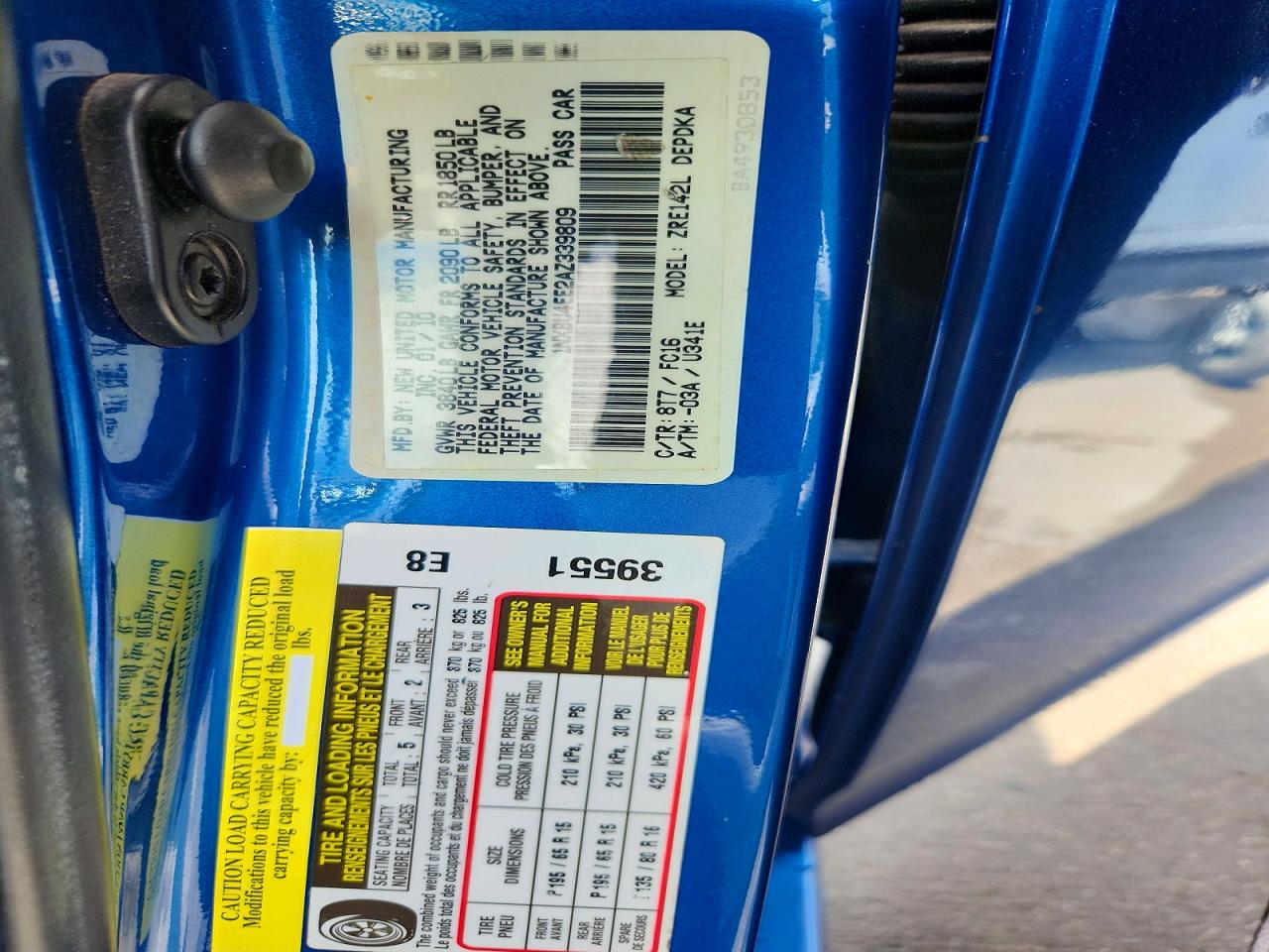 2010 Toyota Corolla Le Blue vin: 1NXBU4EE2AZ339809