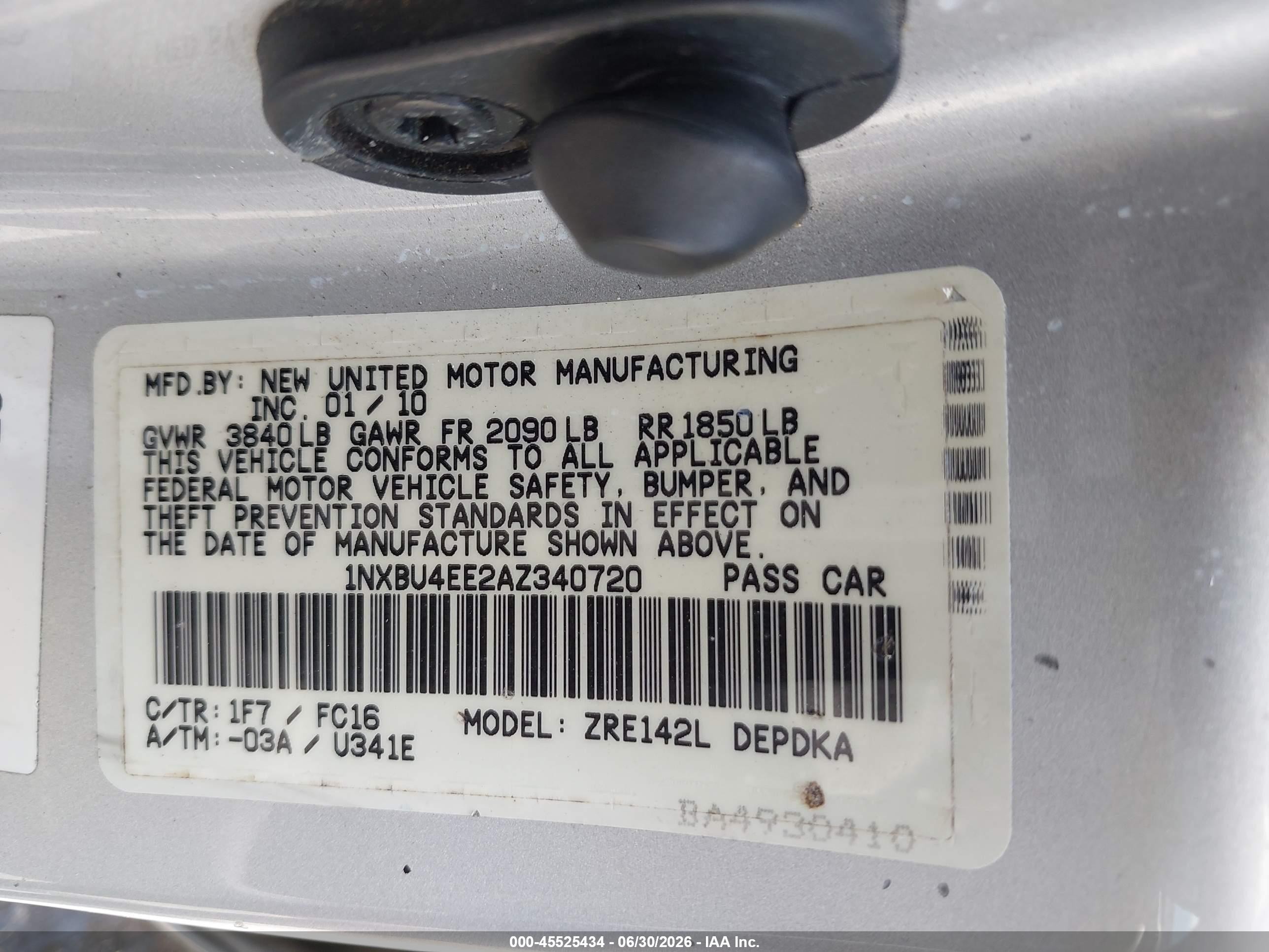 2010 Toyota Corolla Le Silver vin: 1NXBU4EE2AZ340720