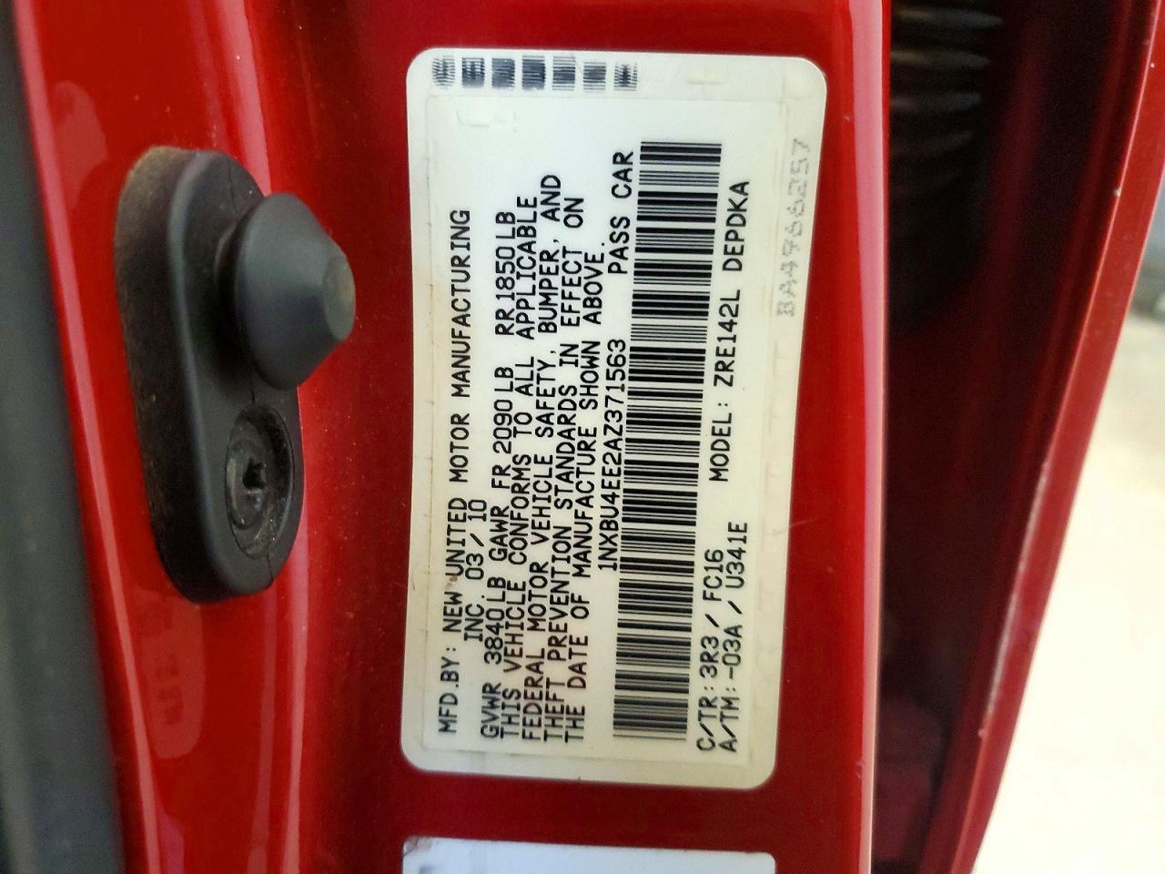 2010 Toyota Corolla Le Красный vin: 1NXBU4EE2AZ371563