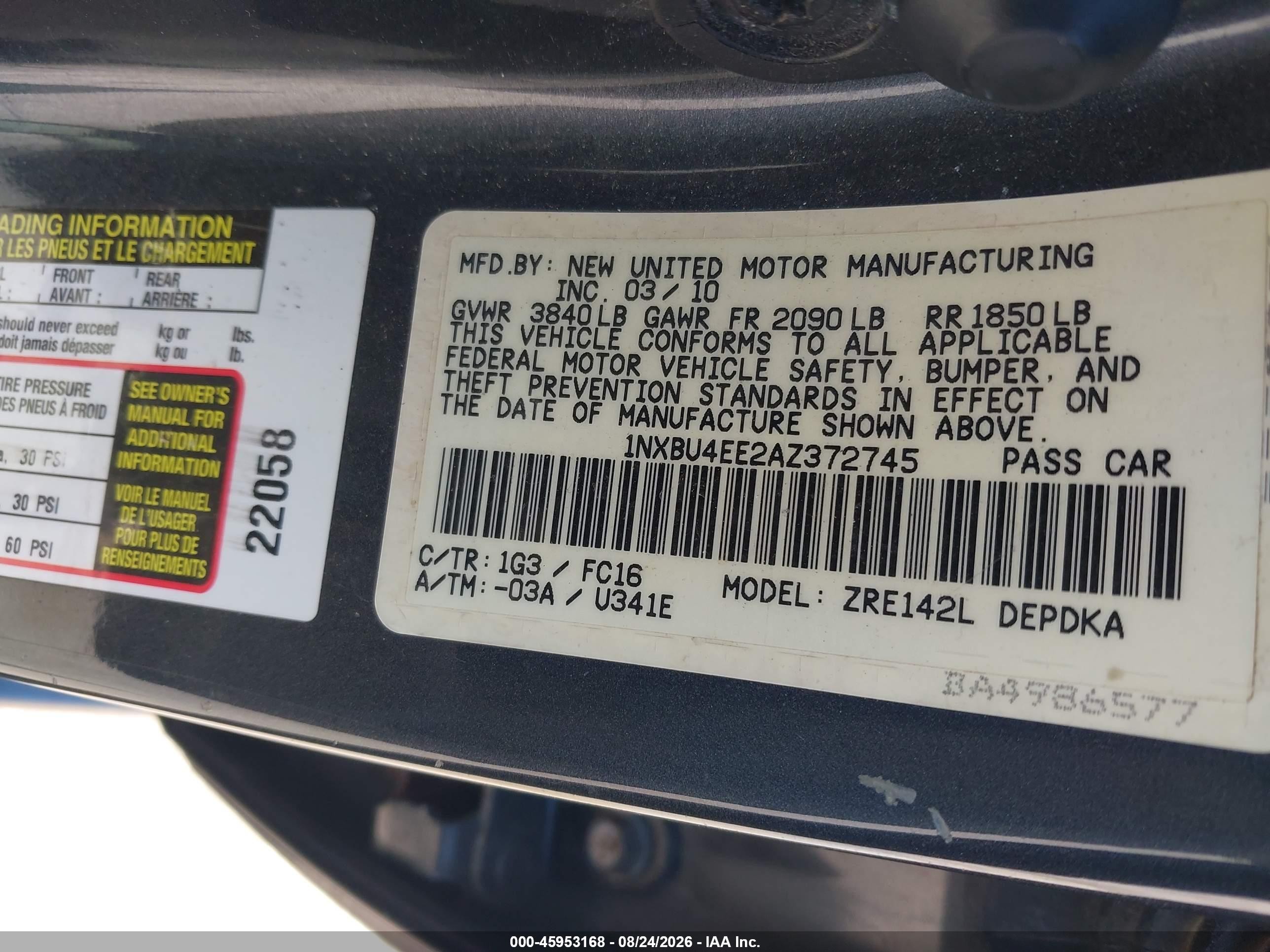 2010 Toyota Corolla Le Gray vin: 1NXBU4EE2AZ372745