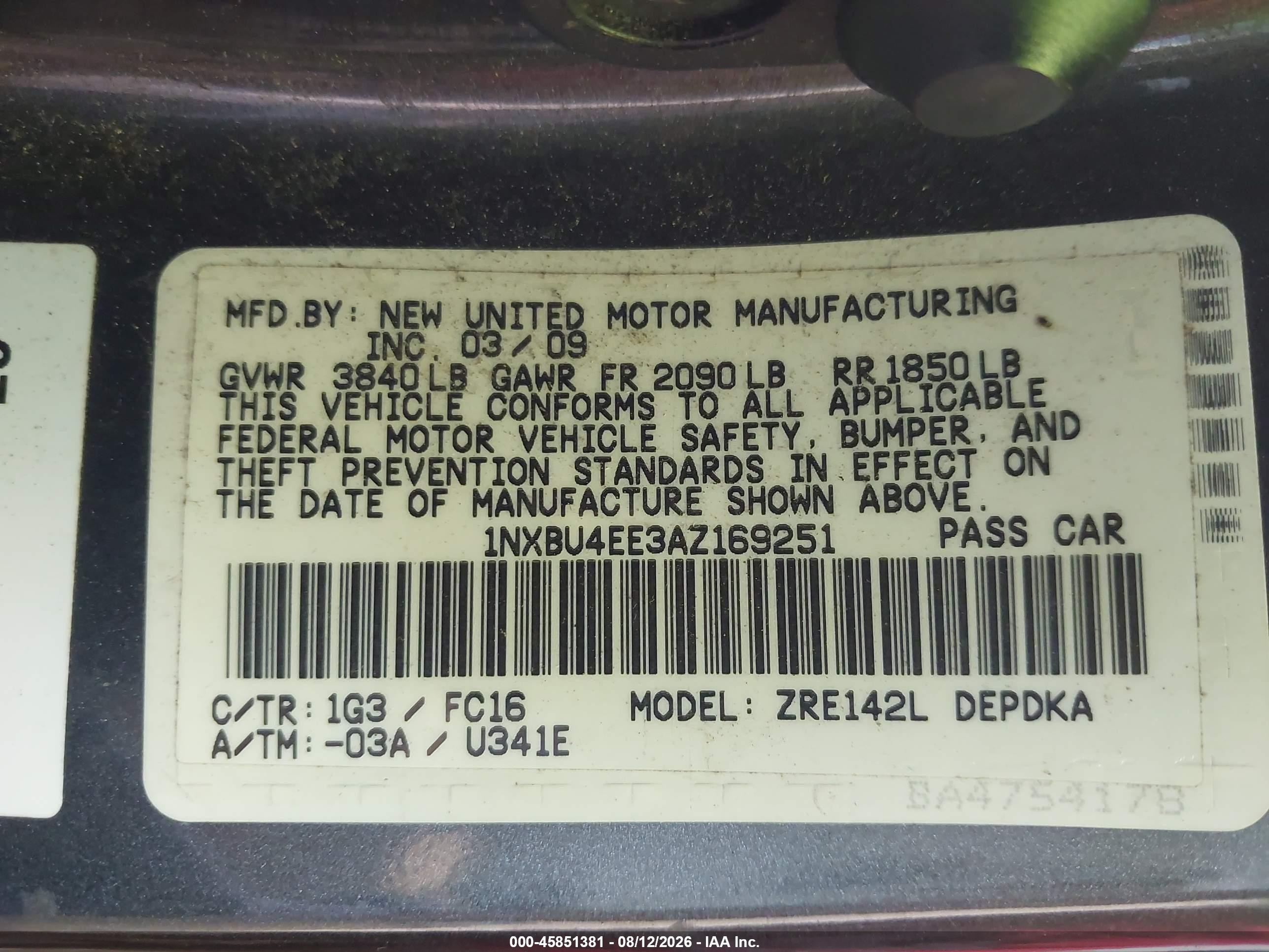 2010 Toyota Corolla Le Gray vin: 1NXBU4EE3AZ169251