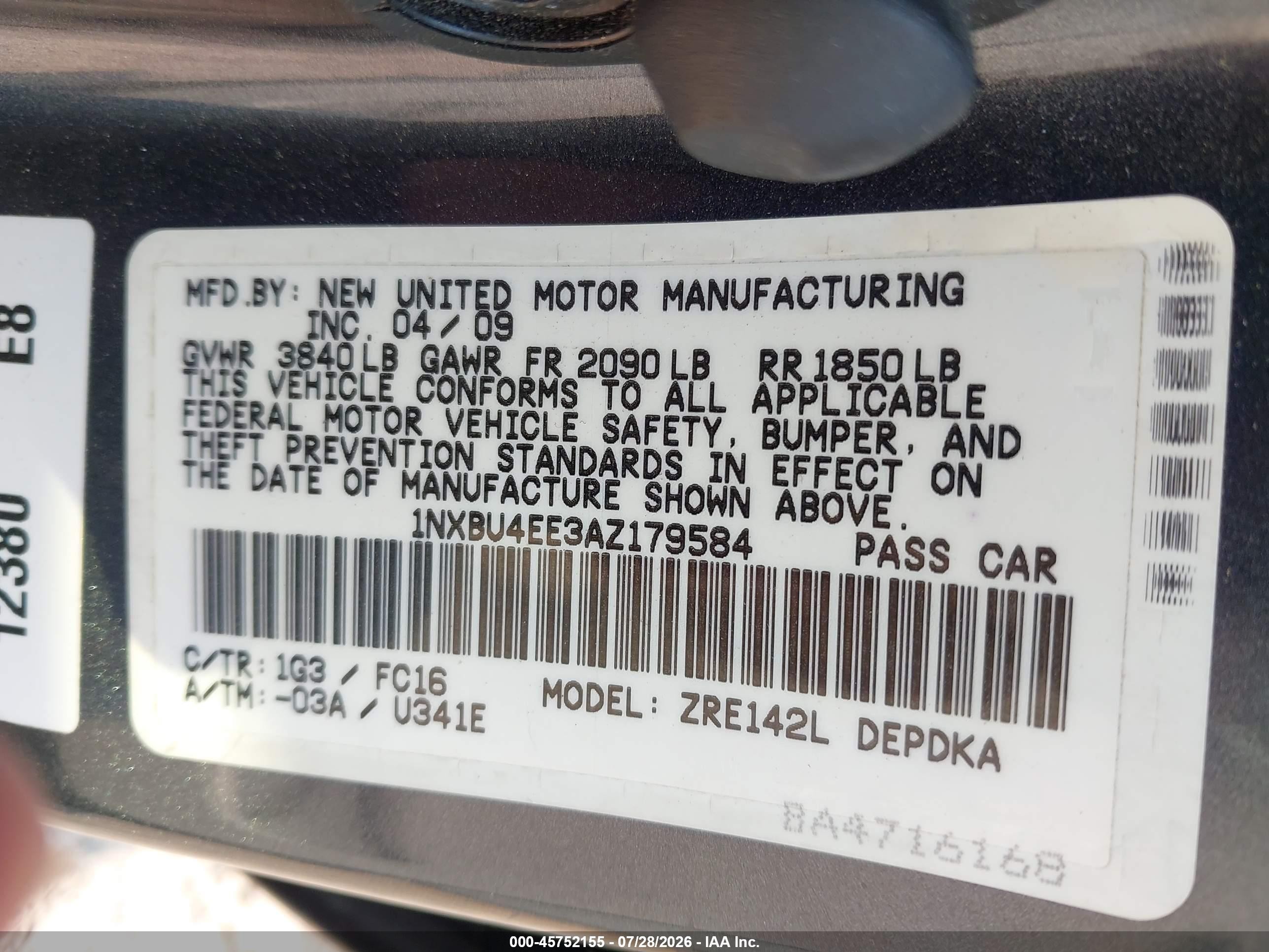 2010 Toyota Corolla Le Gray vin: 1NXBU4EE3AZ179584