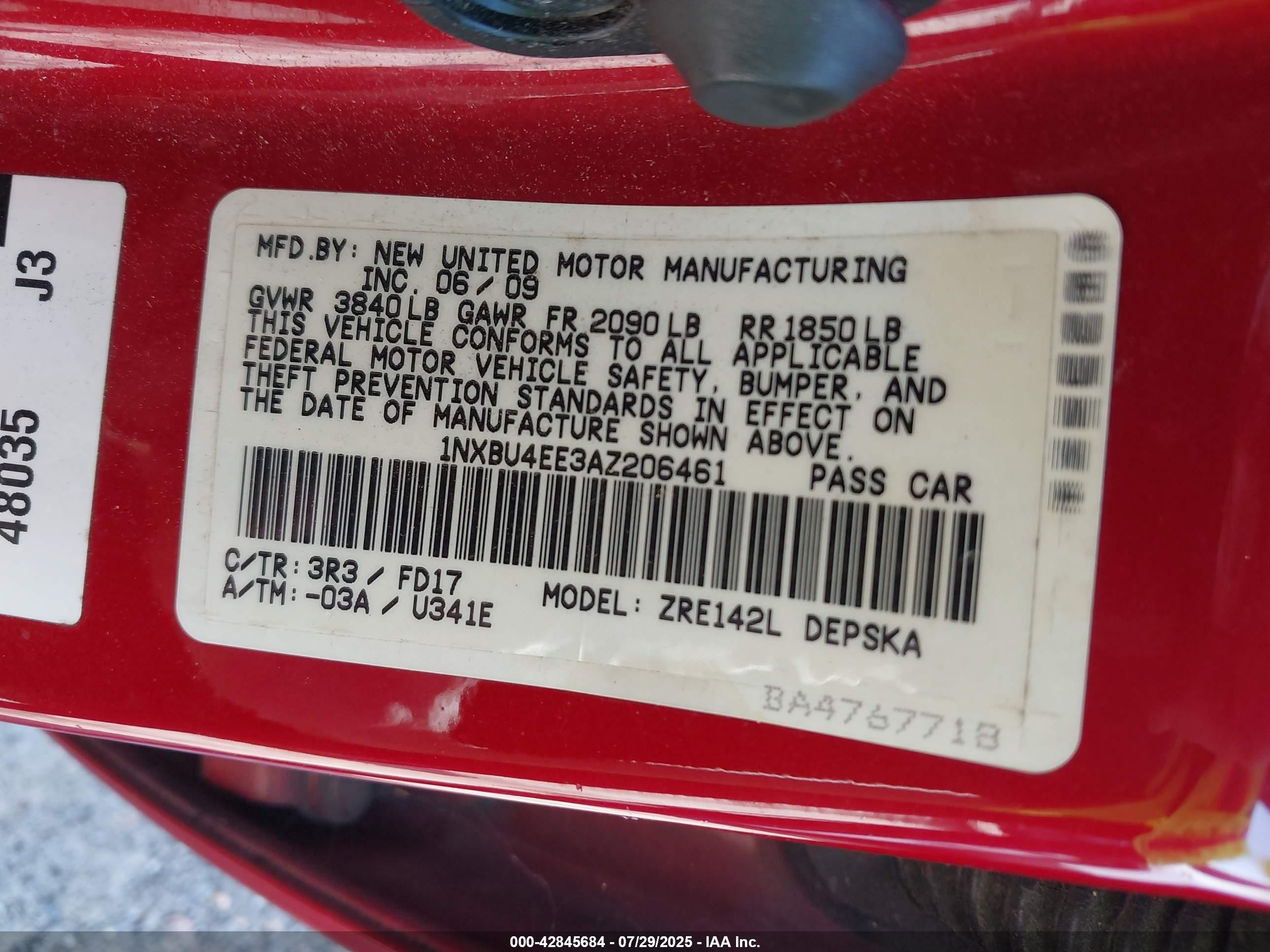 2010 Toyota Corolla S Red vin: 1NXBU4EE3AZ206461