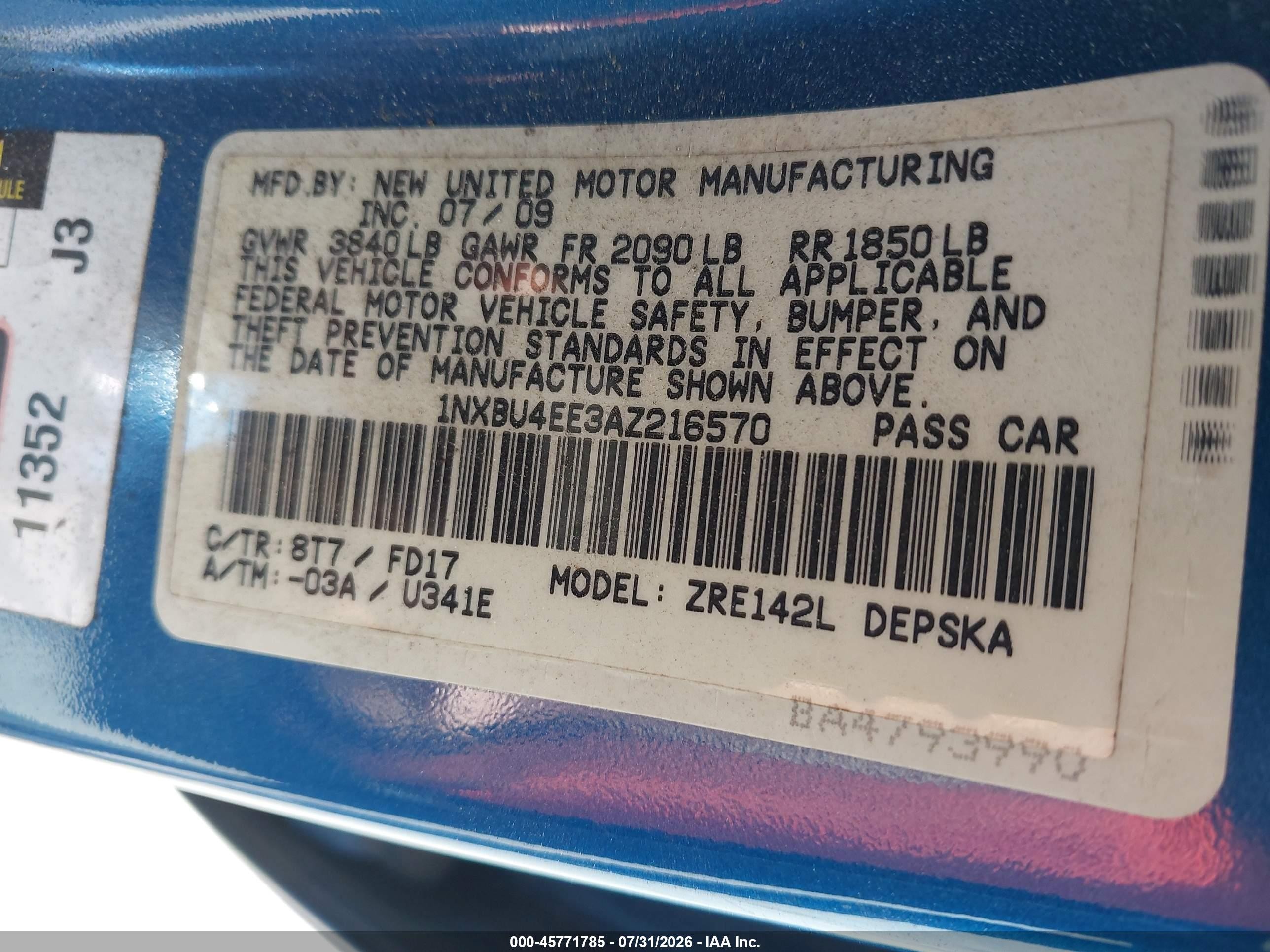 2010 Toyota Corolla S Blue vin: 1NXBU4EE3AZ216570