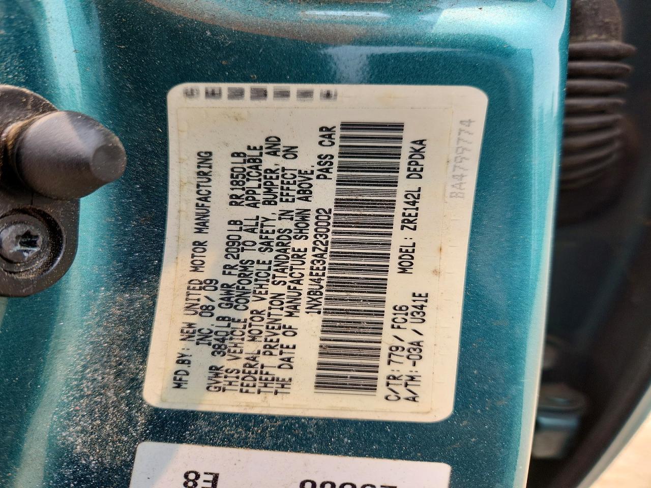 2010 Toyota Corolla Teal vin: 1NXBU4EE3AZ230002