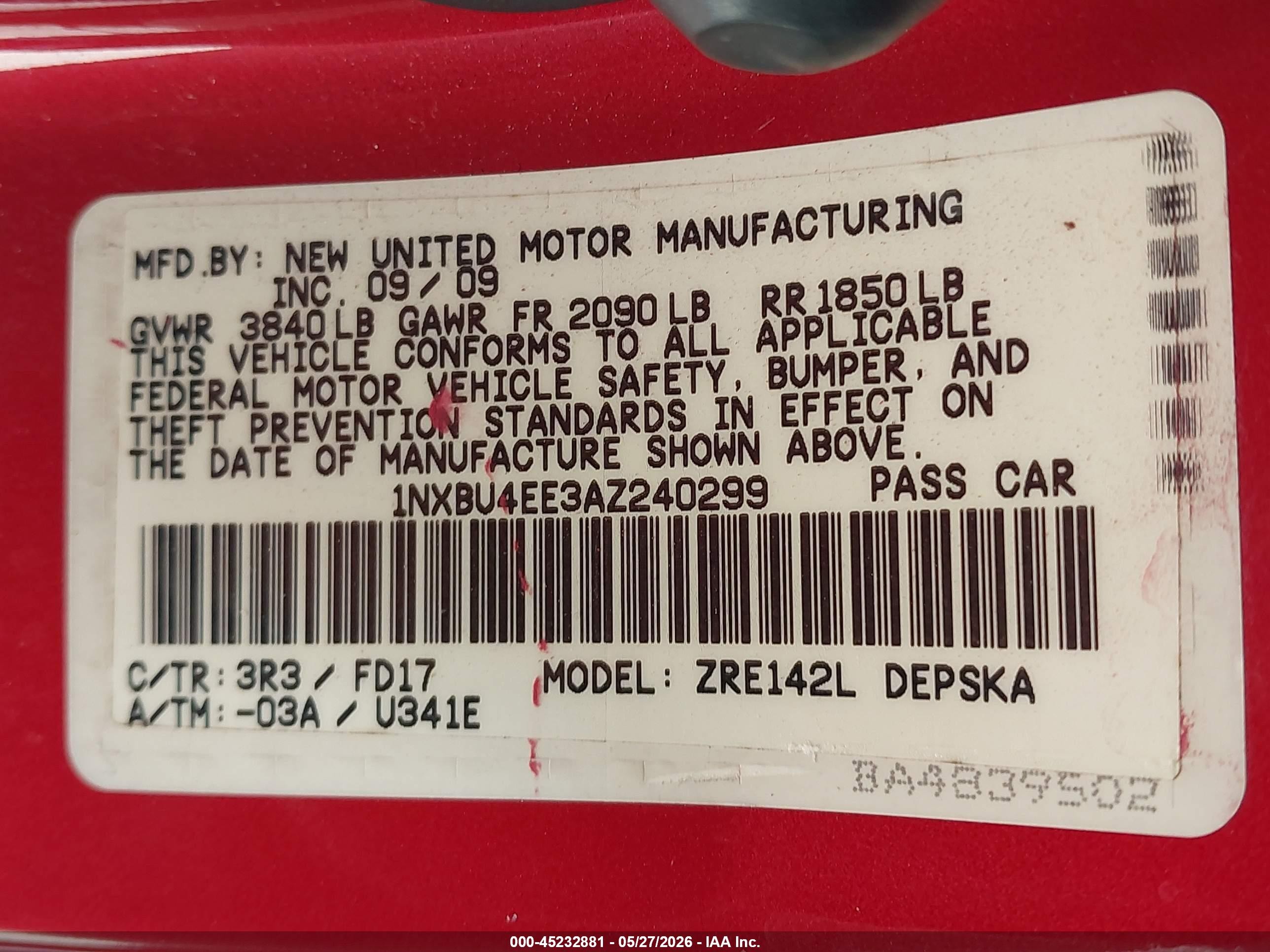 2010 Toyota Corolla S Red vin: 1NXBU4EE3AZ240299