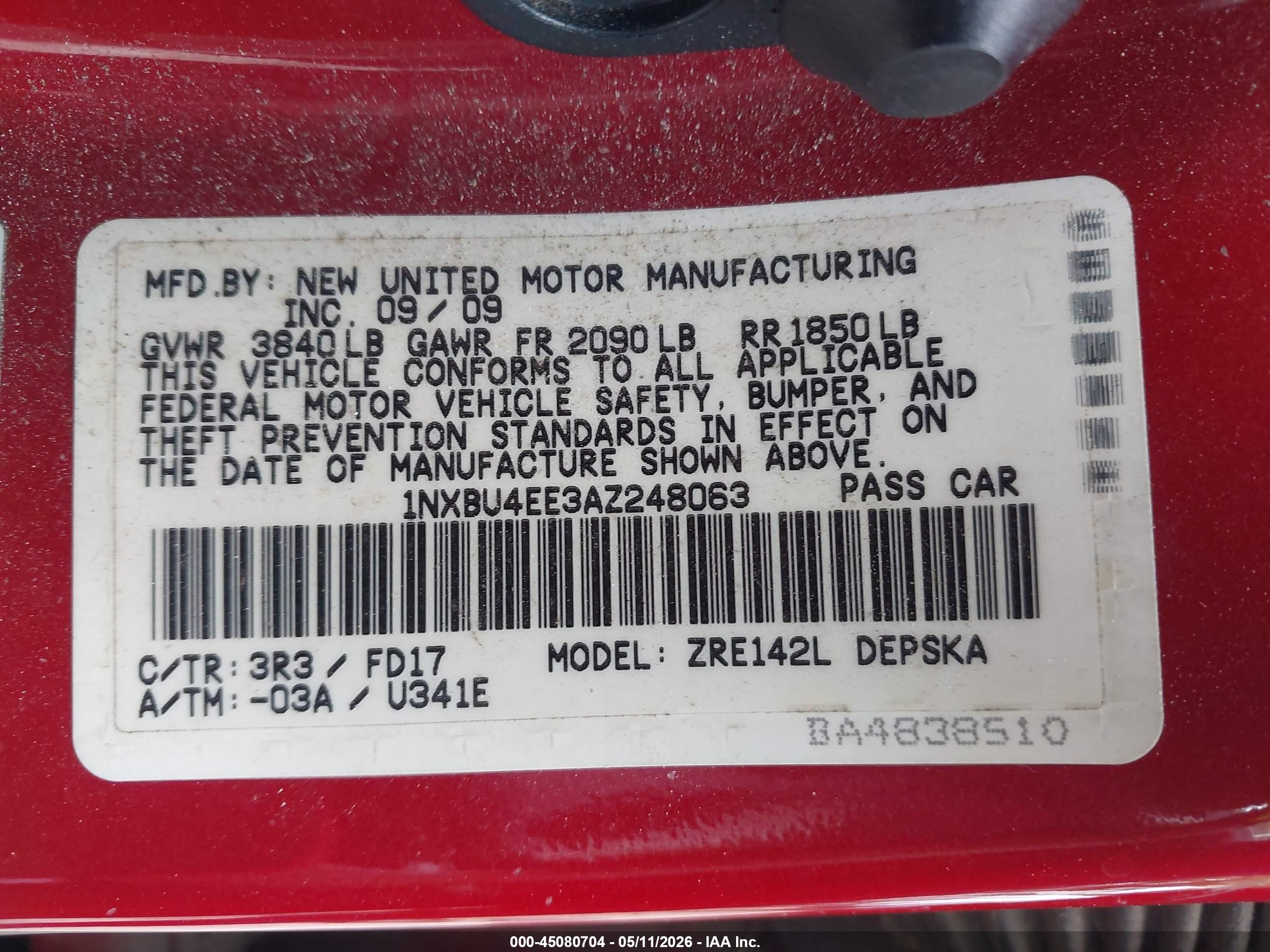 2010 Toyota Corolla S Red vin: 1NXBU4EE3AZ248063