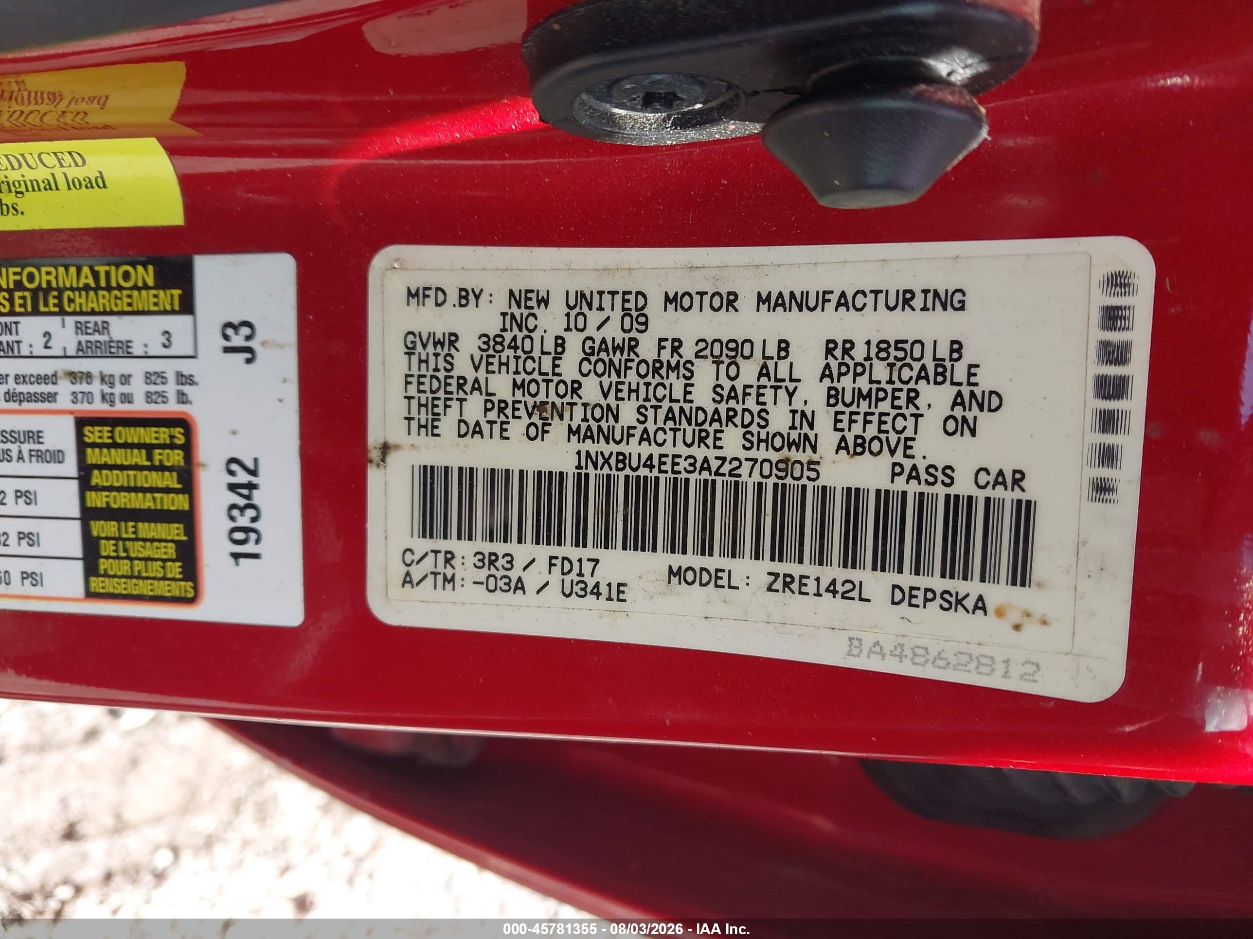 2010 Toyota Corolla S Red vin: 1NXBU4EE3AZ270905