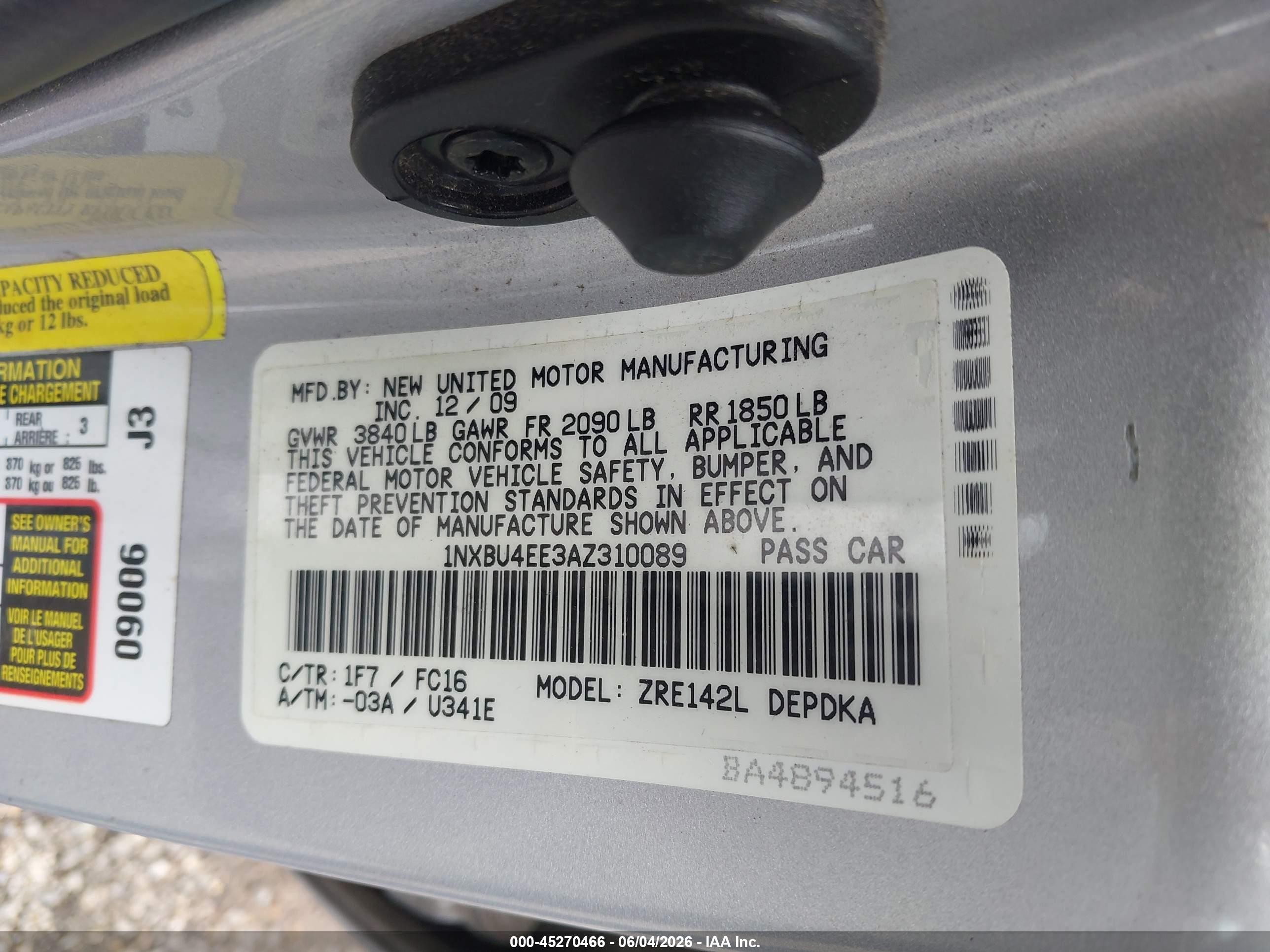 2010 Toyota Corolla Le Silver vin: 1NXBU4EE3AZ310089