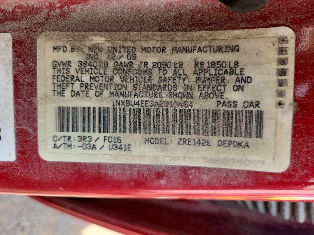 2010 Toyota Corolla Le Red vin: 1NXBU4EE3AZ310464