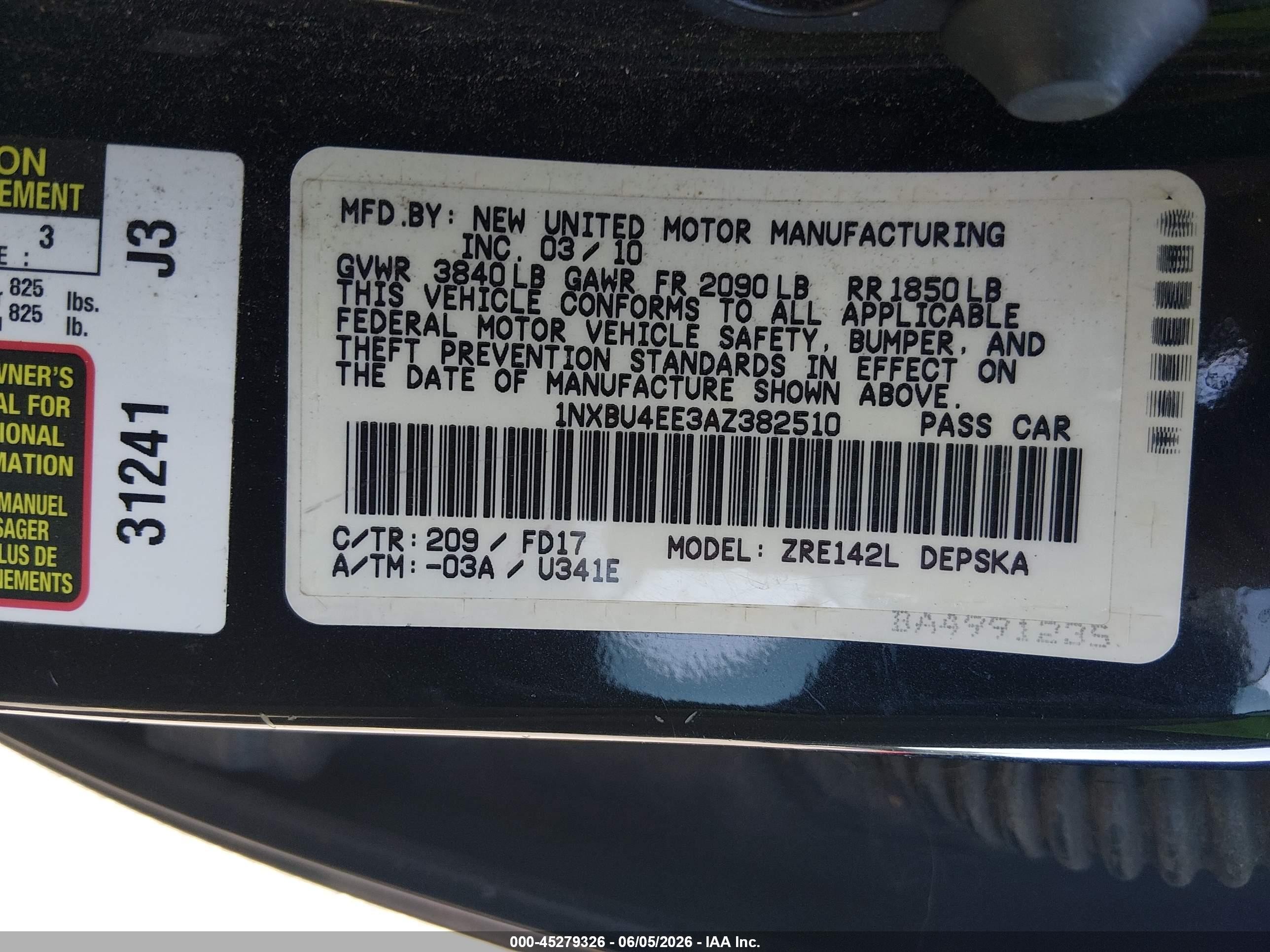 2010 Toyota Corolla S Black vin: 1NXBU4EE3AZ382510