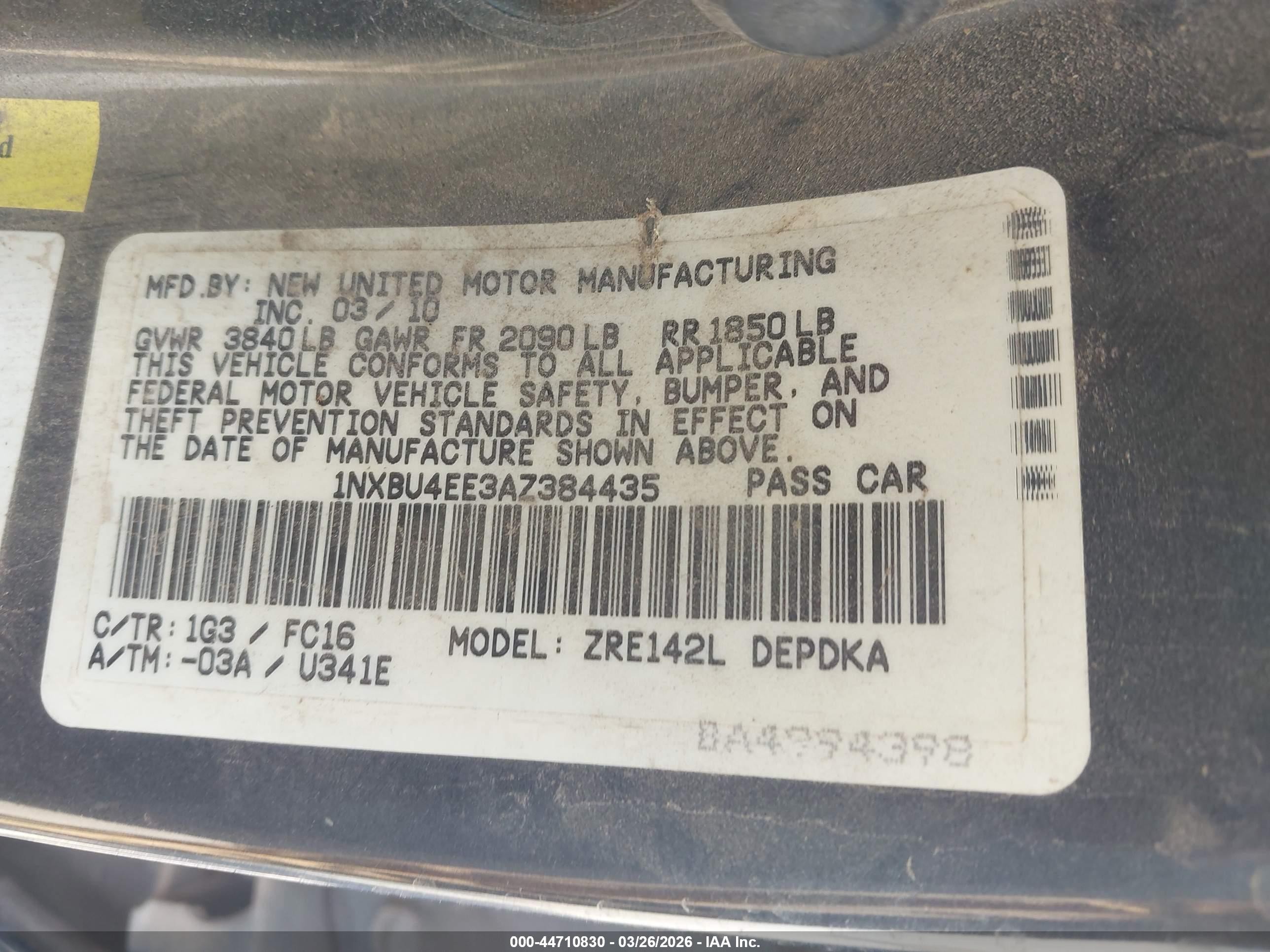 2010 Toyota Corolla Le Gray vin: 1NXBU4EE3AZ384435