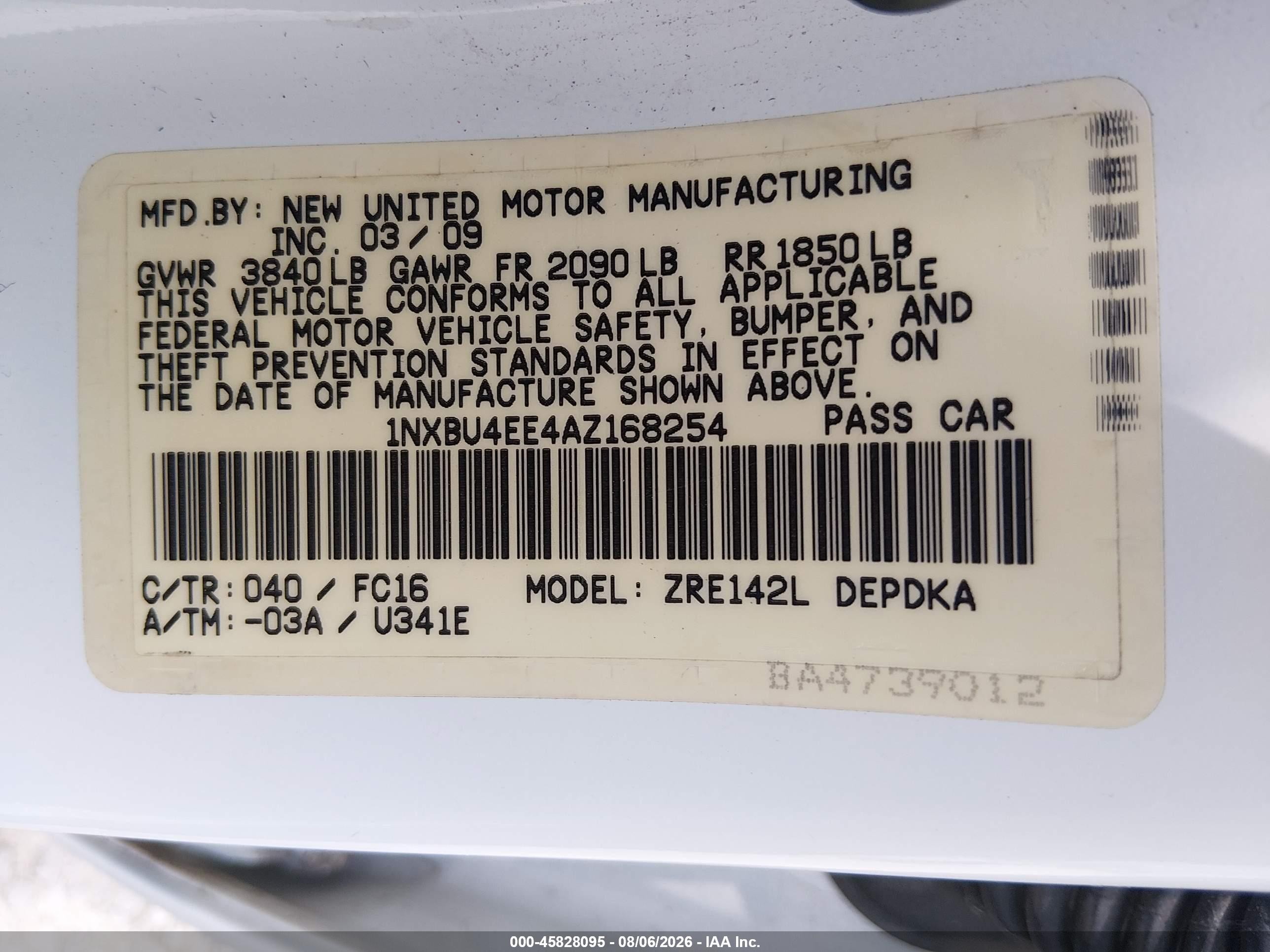 2010 Toyota Corolla Le White vin: 1NXBU4EE4AZ168254