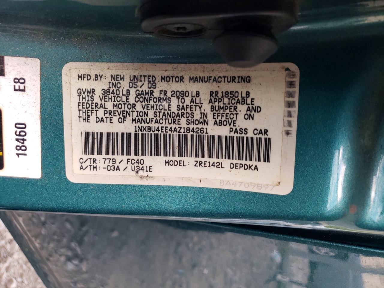 2010 Toyota Corolla Le Green vin: 1NXBU4EE4AZ184261