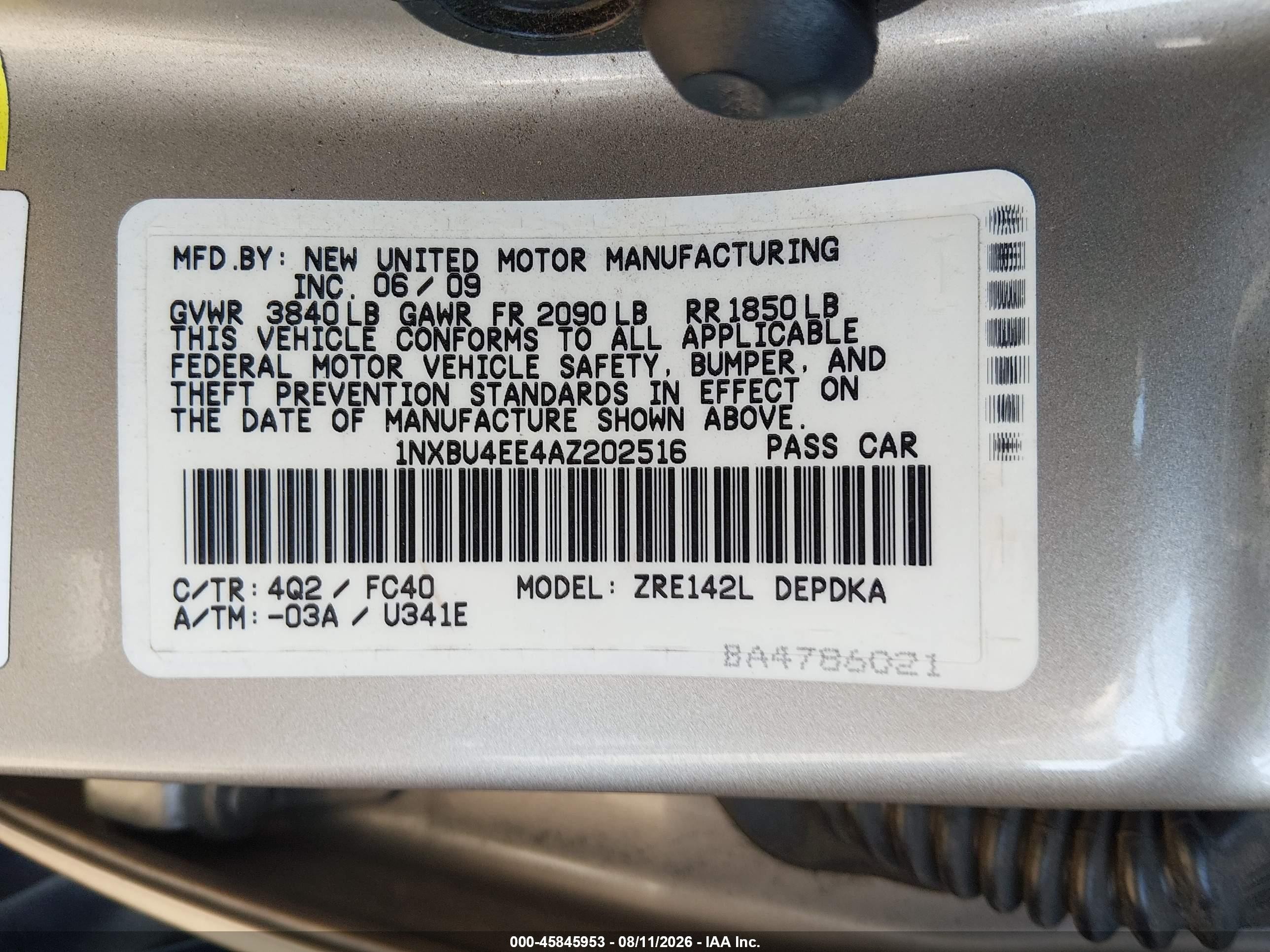 2010 Toyota Corolla Le Beige vin: 1NXBU4EE4AZ202516