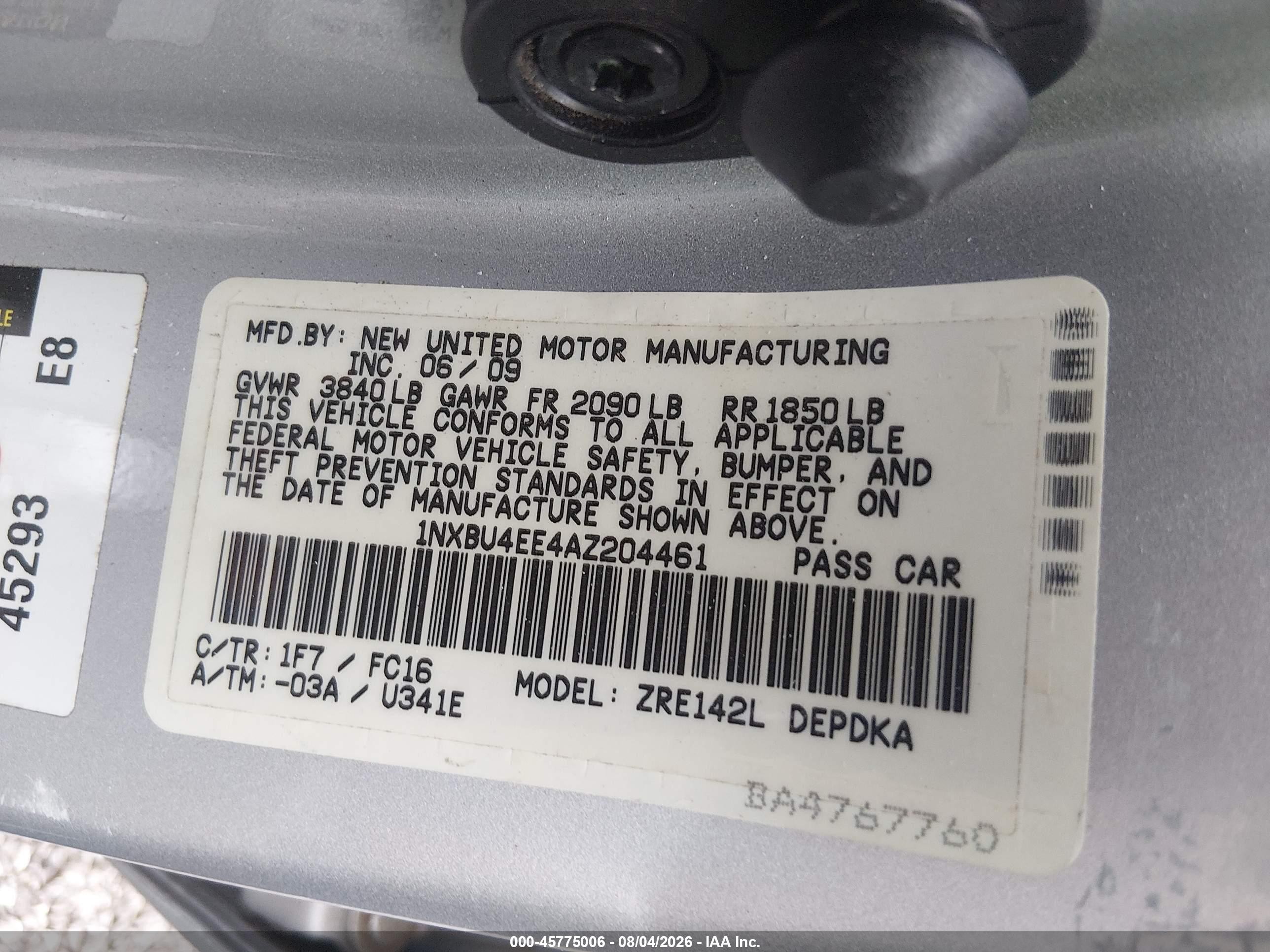 2010 Toyota Corolla Le Серебряный vin: 1NXBU4EE4AZ204461