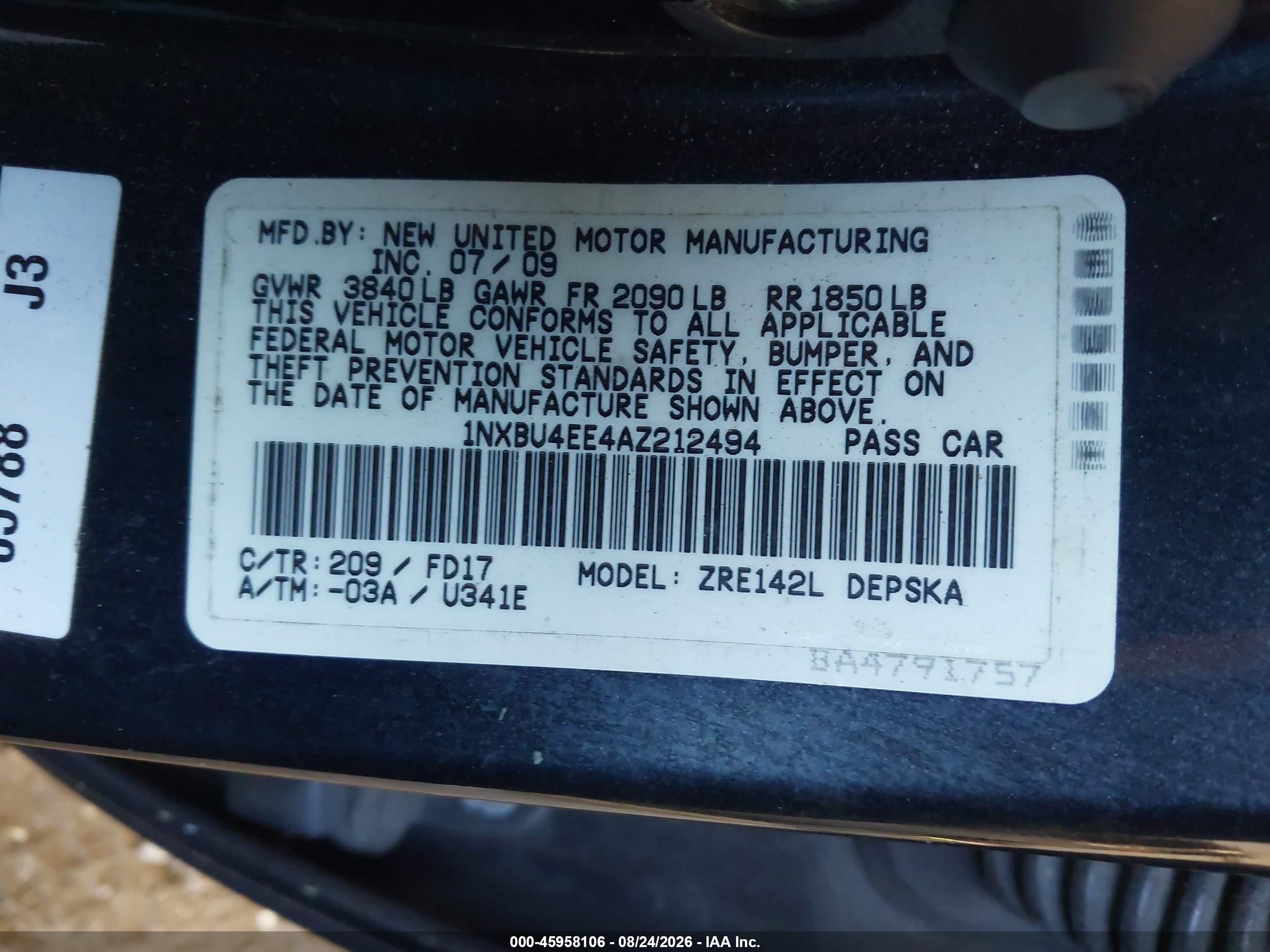2010 Toyota Corolla S Black vin: 1NXBU4EE4AZ212494