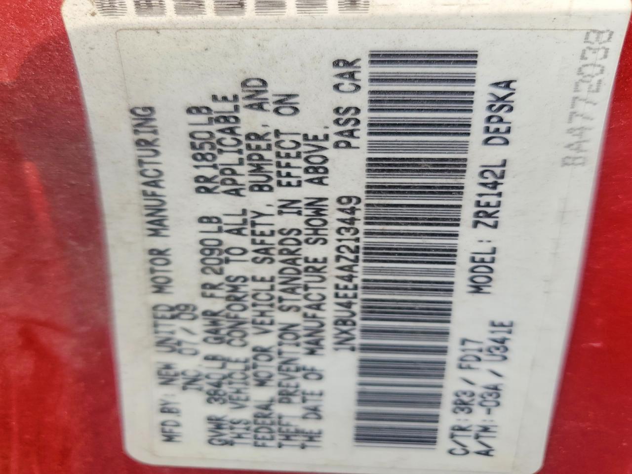 2010 Toyota Corolla Red vin: 1NXBU4EE4AZ213449