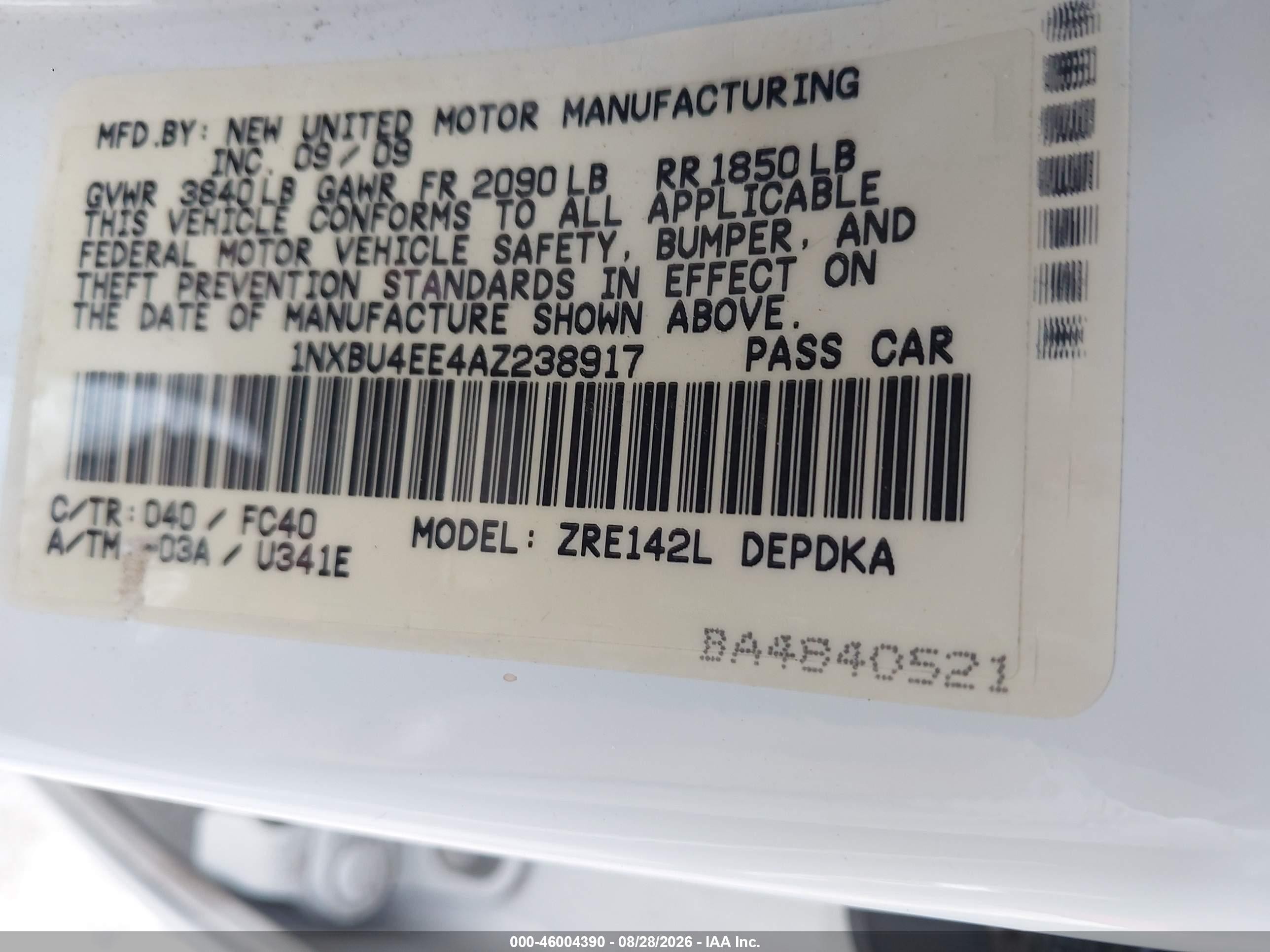 2010 Toyota Corolla Le White vin: 1NXBU4EE4AZ238917