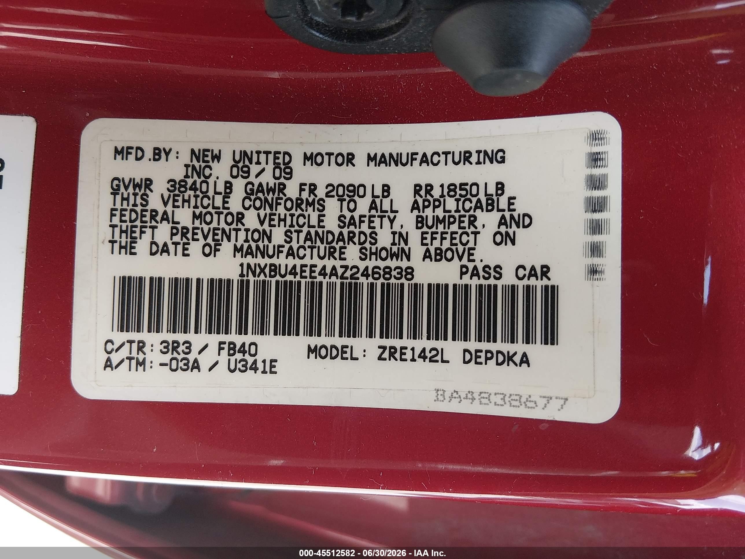 2010 Toyota Corolla   Red vin: 1NXBU4EE4AZ246838