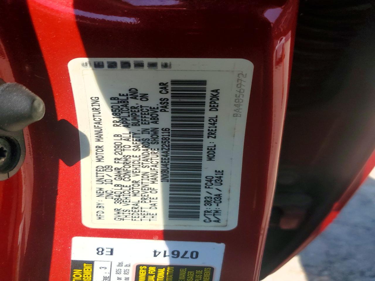 2010 Toyota Corolla Le Red vin: 1NXBU4EE4AZ258116