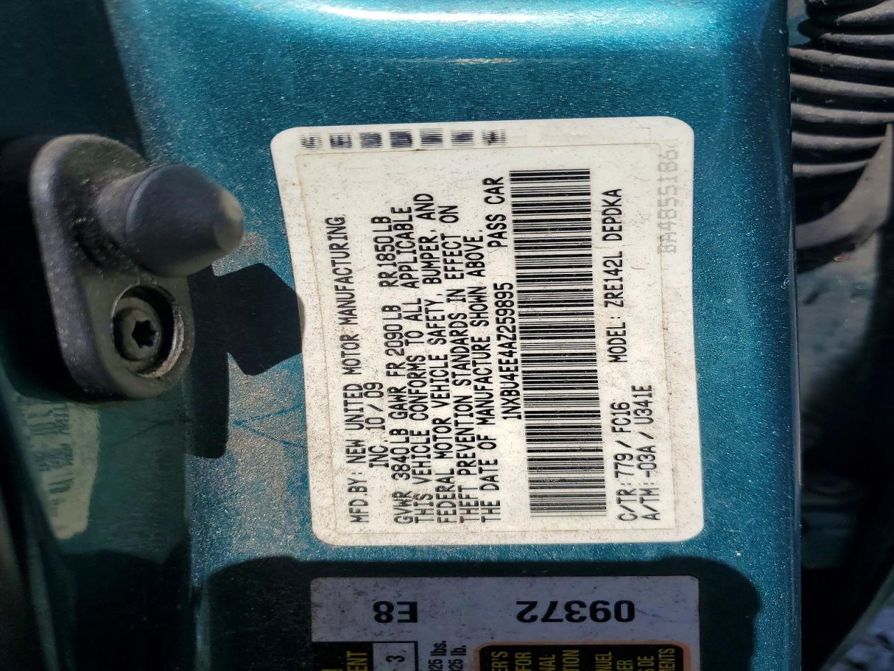 2010 Toyota Corolla Le Green vin: 1NXBU4EE4AZ259895