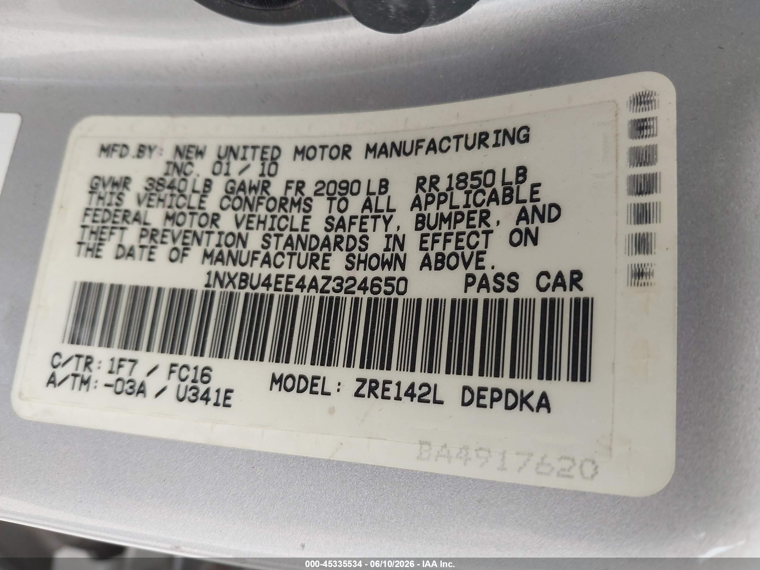 2010 Toyota Corolla Le Silver vin: 1NXBU4EE4AZ324650
