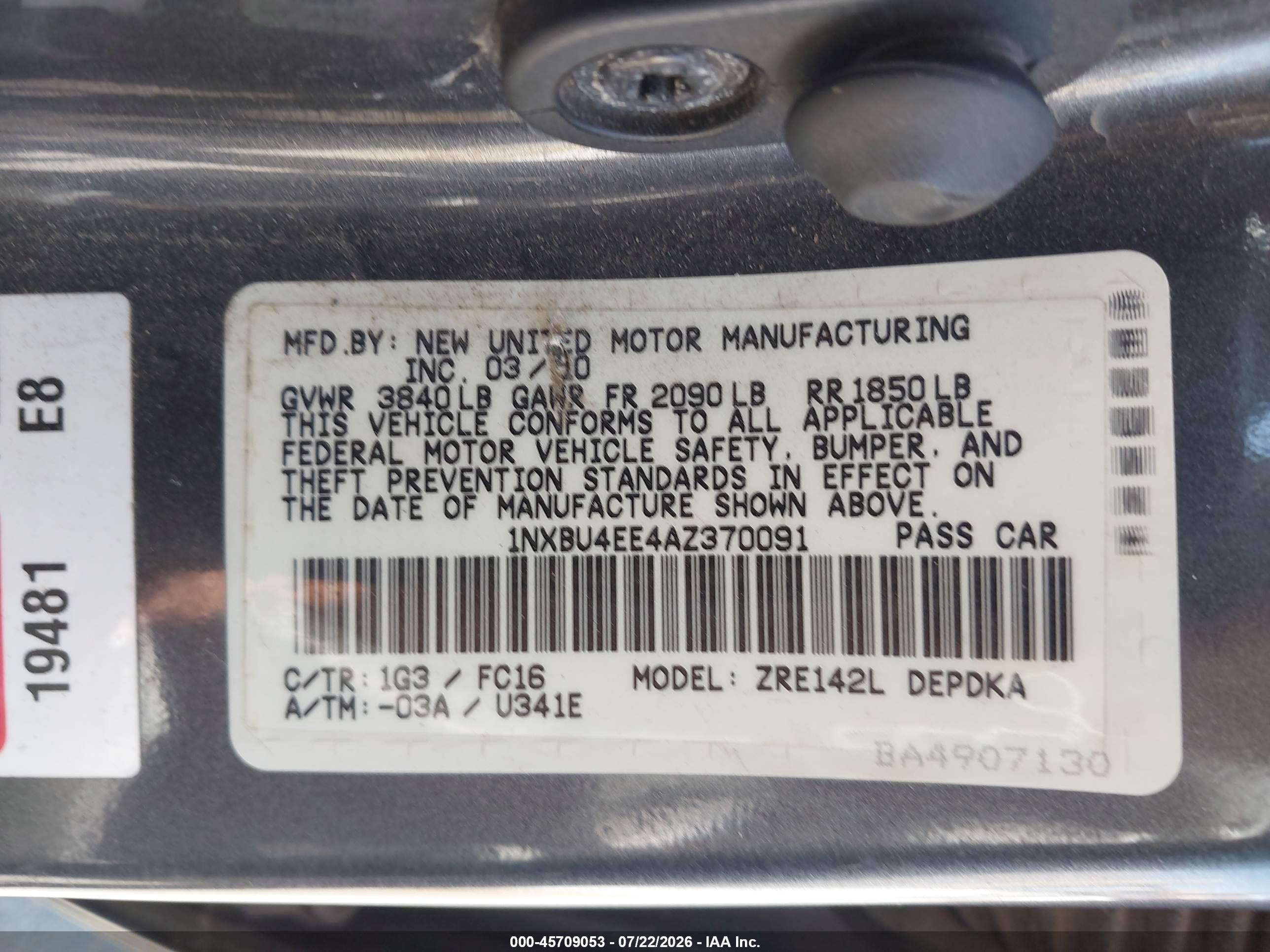 2010 Toyota Corolla Le Серый vin: 1NXBU4EE4AZ370091