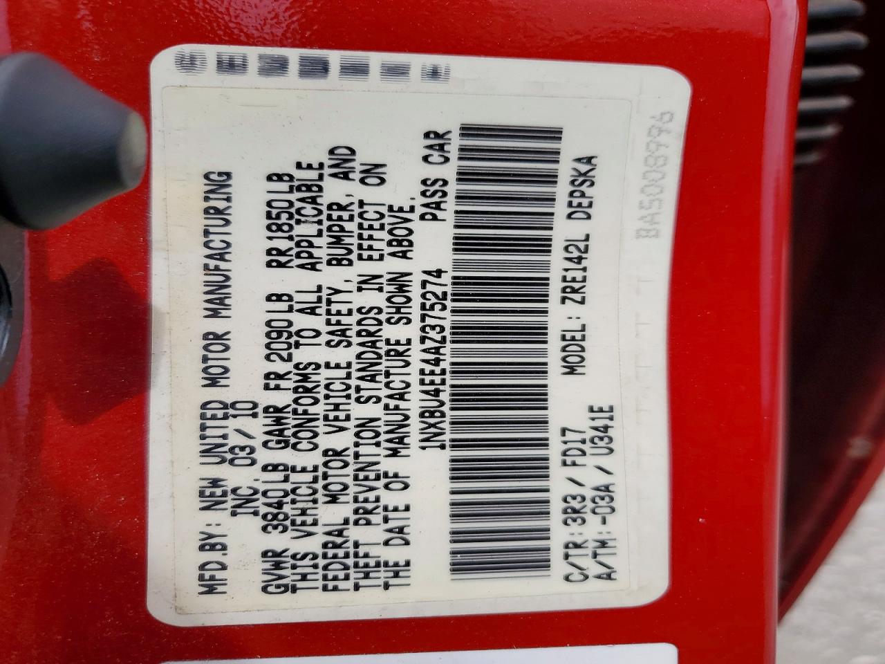 2010 Toyota Corolla S Red vin: 1NXBU4EE4AZ375274