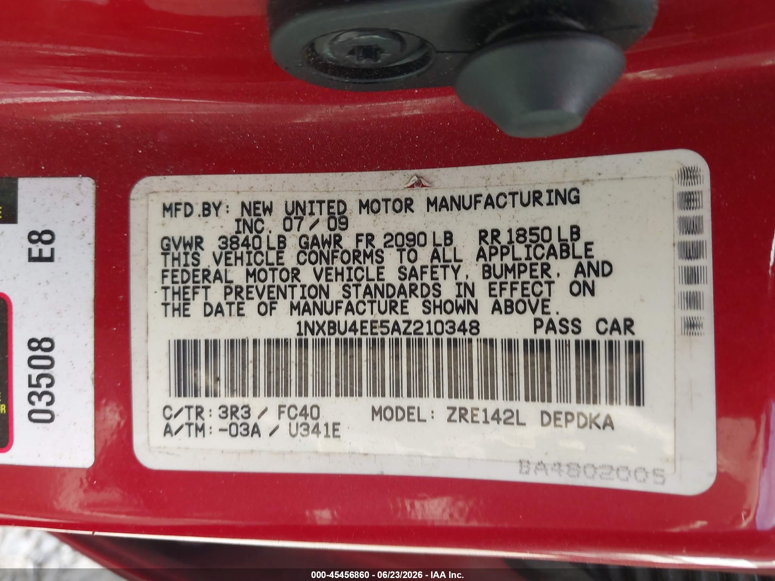 2010 Toyota Corolla Le Красный vin: 1NXBU4EE5AZ210348