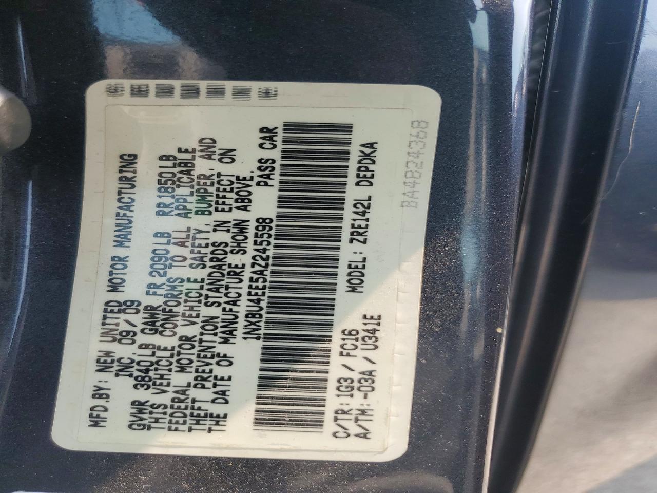 2010 Toyota Corolla Le Угольный vin: 1NXBU4EE5AZ245598
