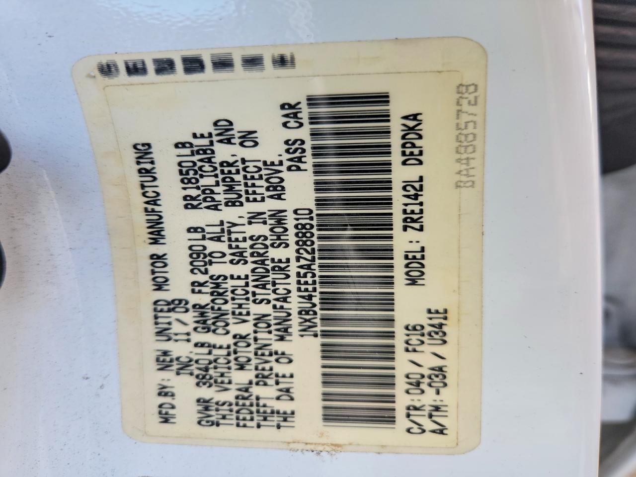 2010 Toyota Corolla Le White vin: 1NXBU4EE5AZ288810