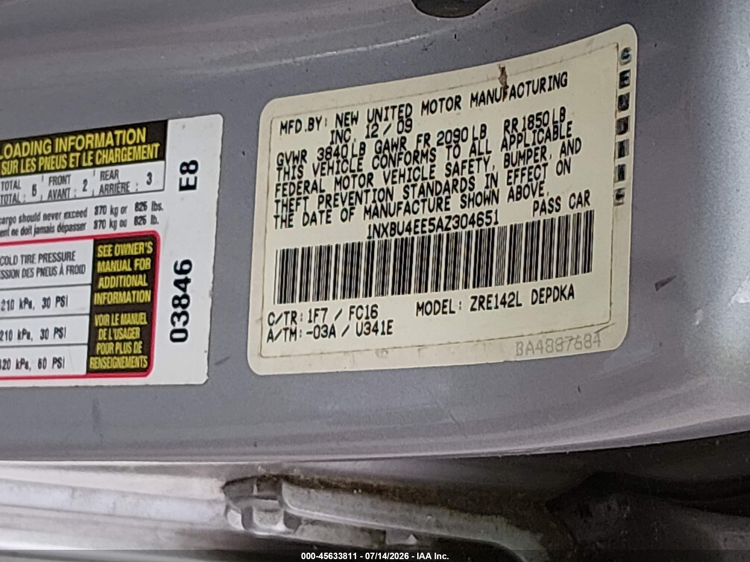 2010 Toyota Corolla Le Серебряный vin: 1NXBU4EE5AZ304651