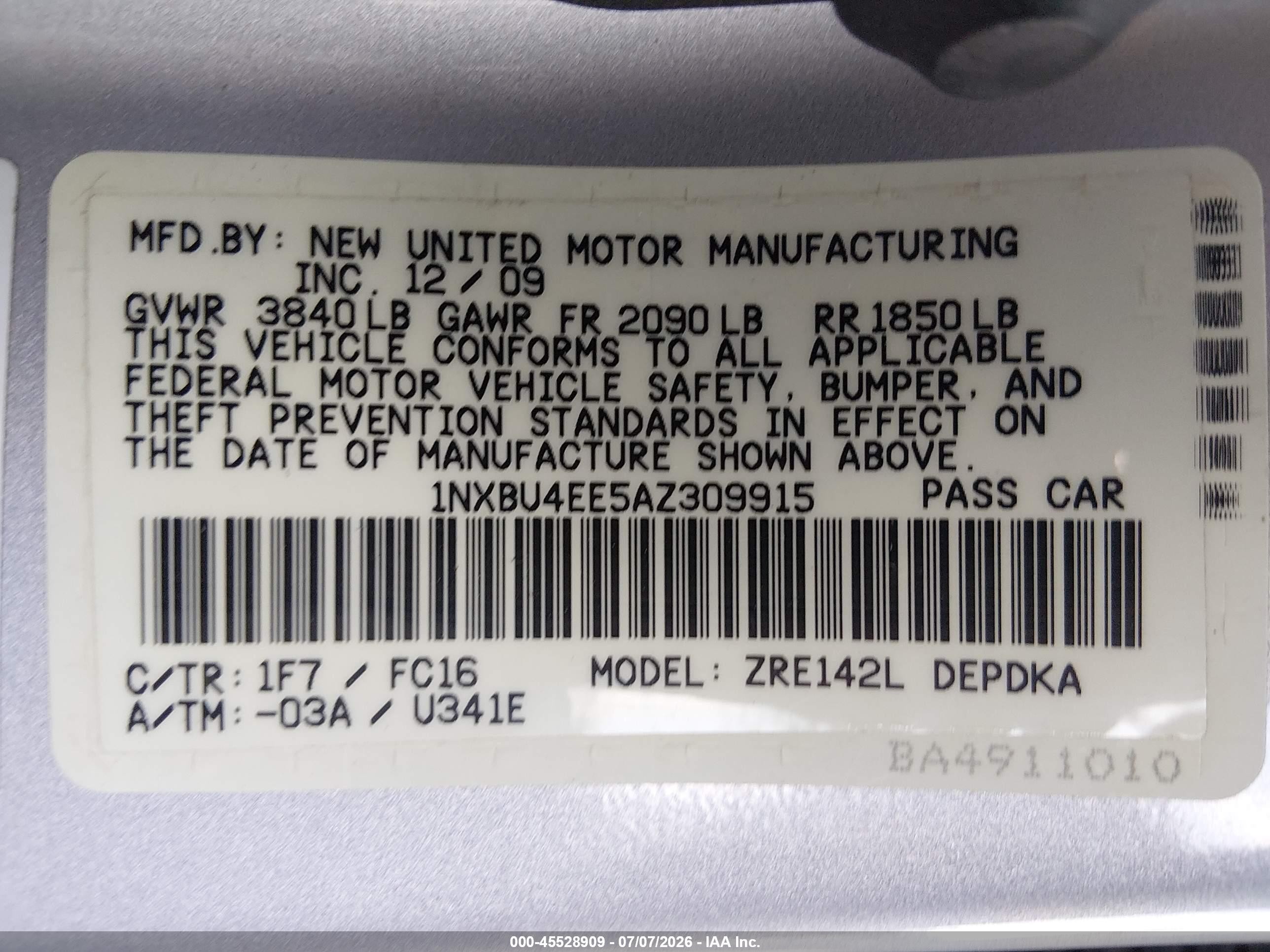 2010 Toyota Corolla Le Silver vin: 1NXBU4EE5AZ309915