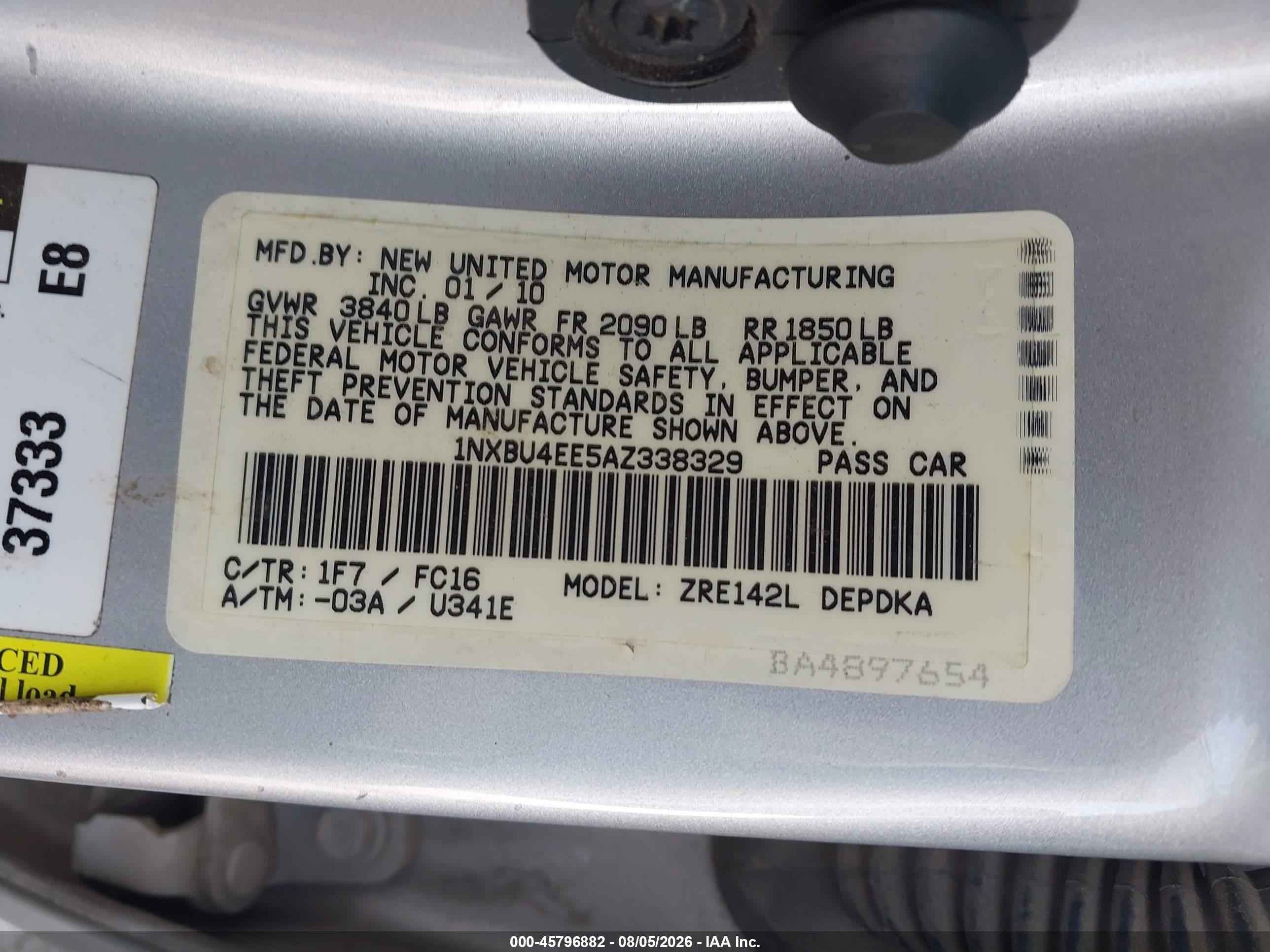 2010 Toyota Corolla Le Silver vin: 1NXBU4EE5AZ338329