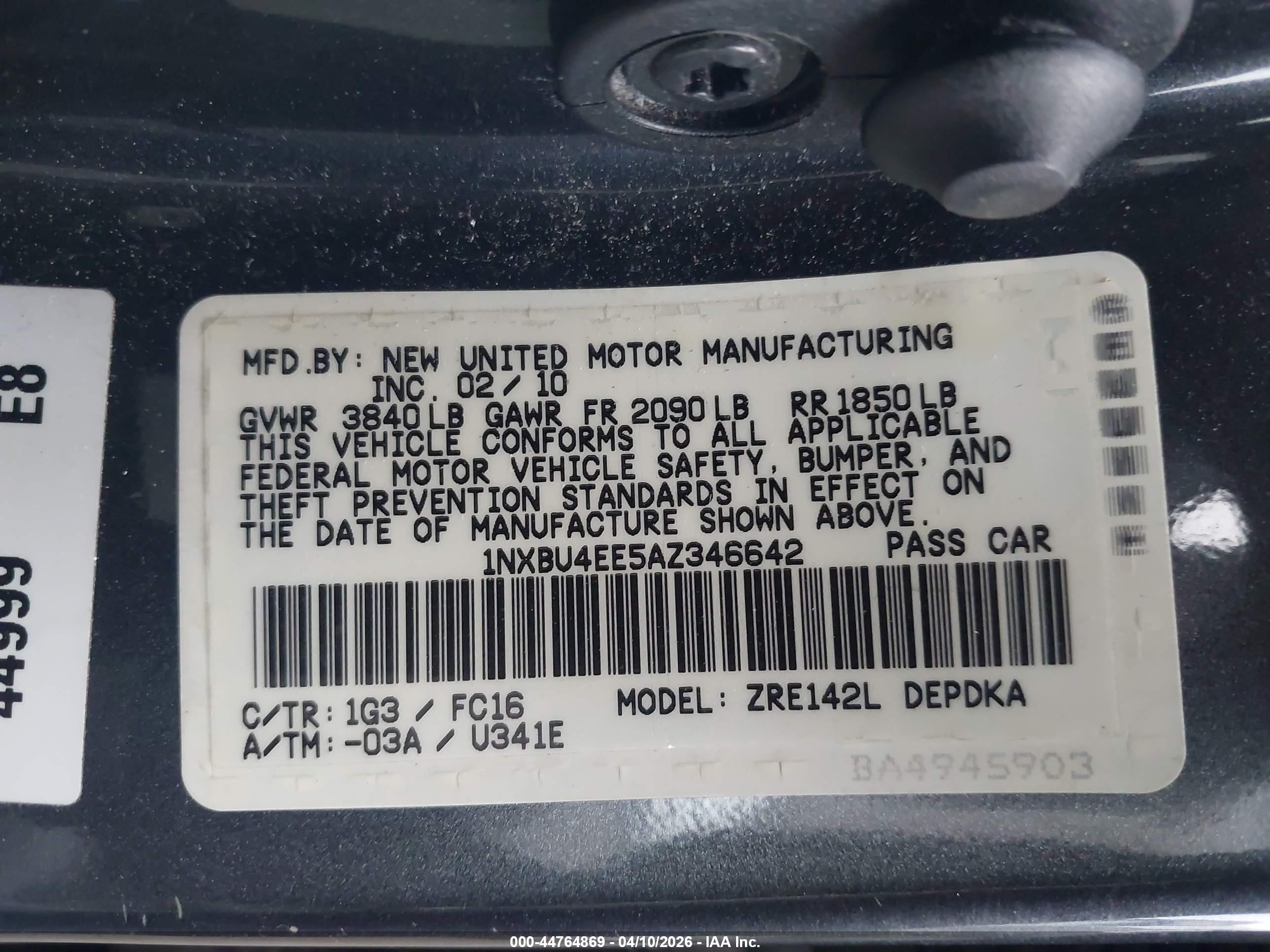 2010 Toyota Corolla Le Серый vin: 1NXBU4EE5AZ346642