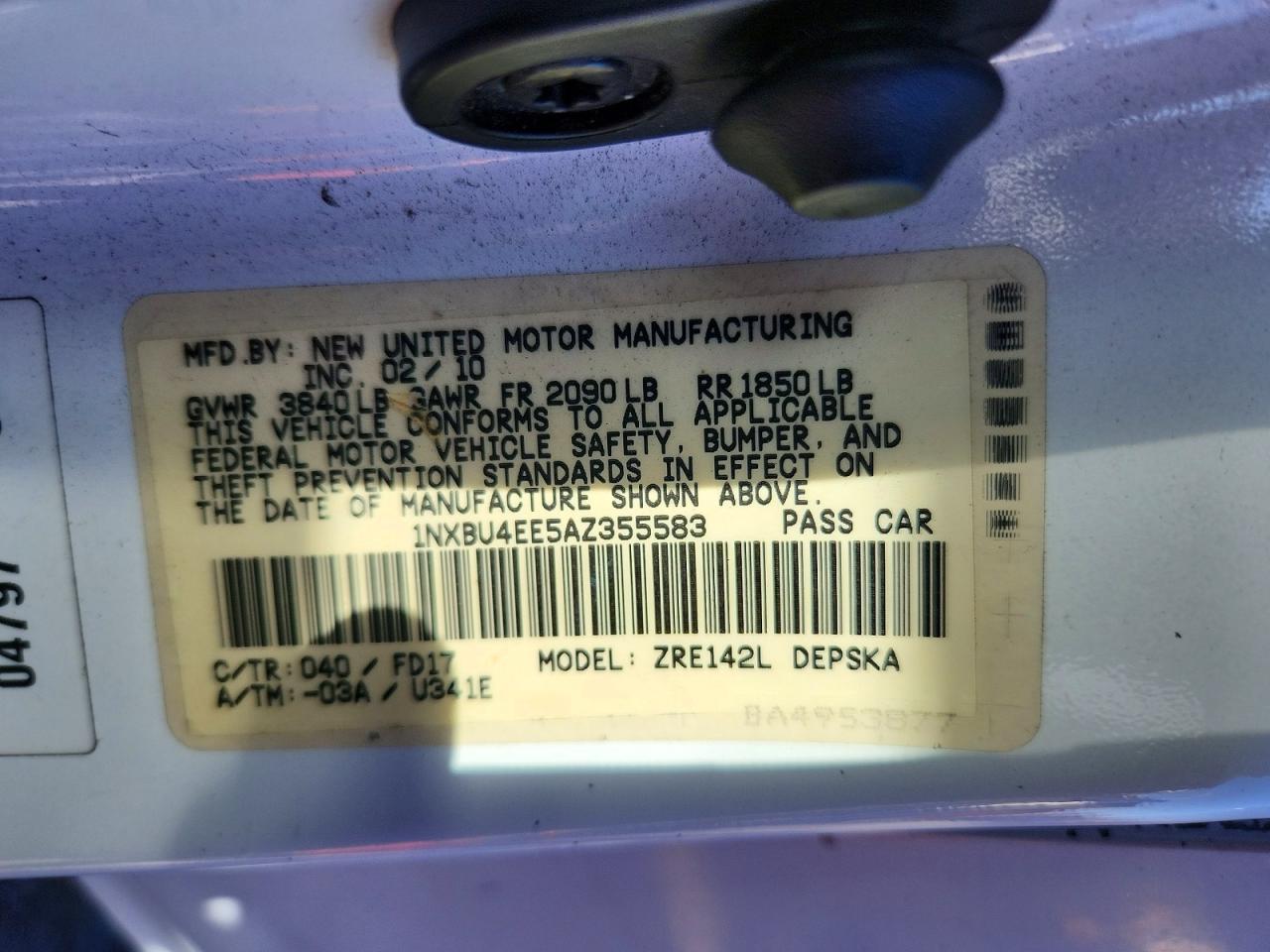 2010 Toyota Corolla S White vin: 1NXBU4EE5AZ355583