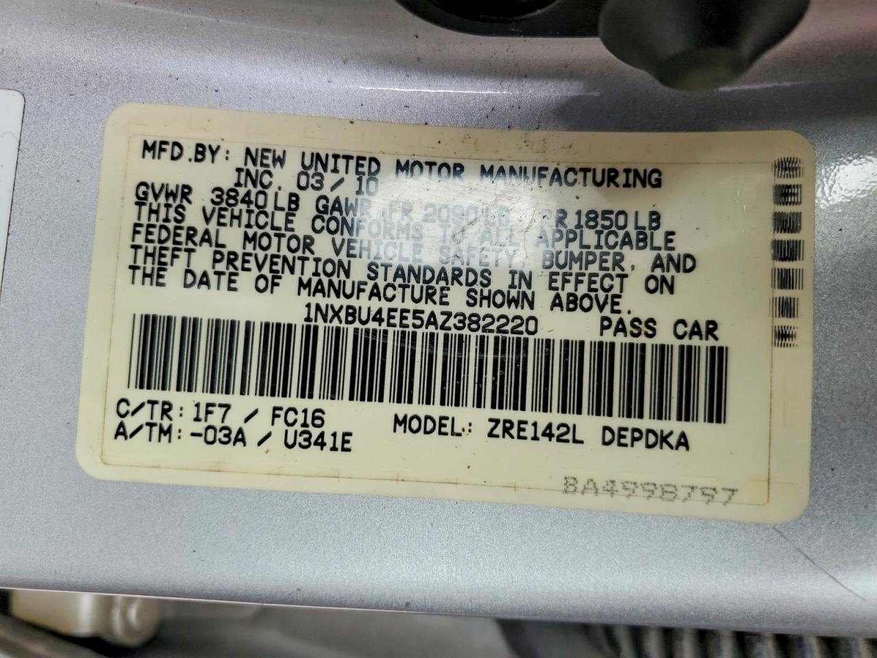 2010 Toyota Corolla Silver vin: 1NXBU4EE5AZ382220
