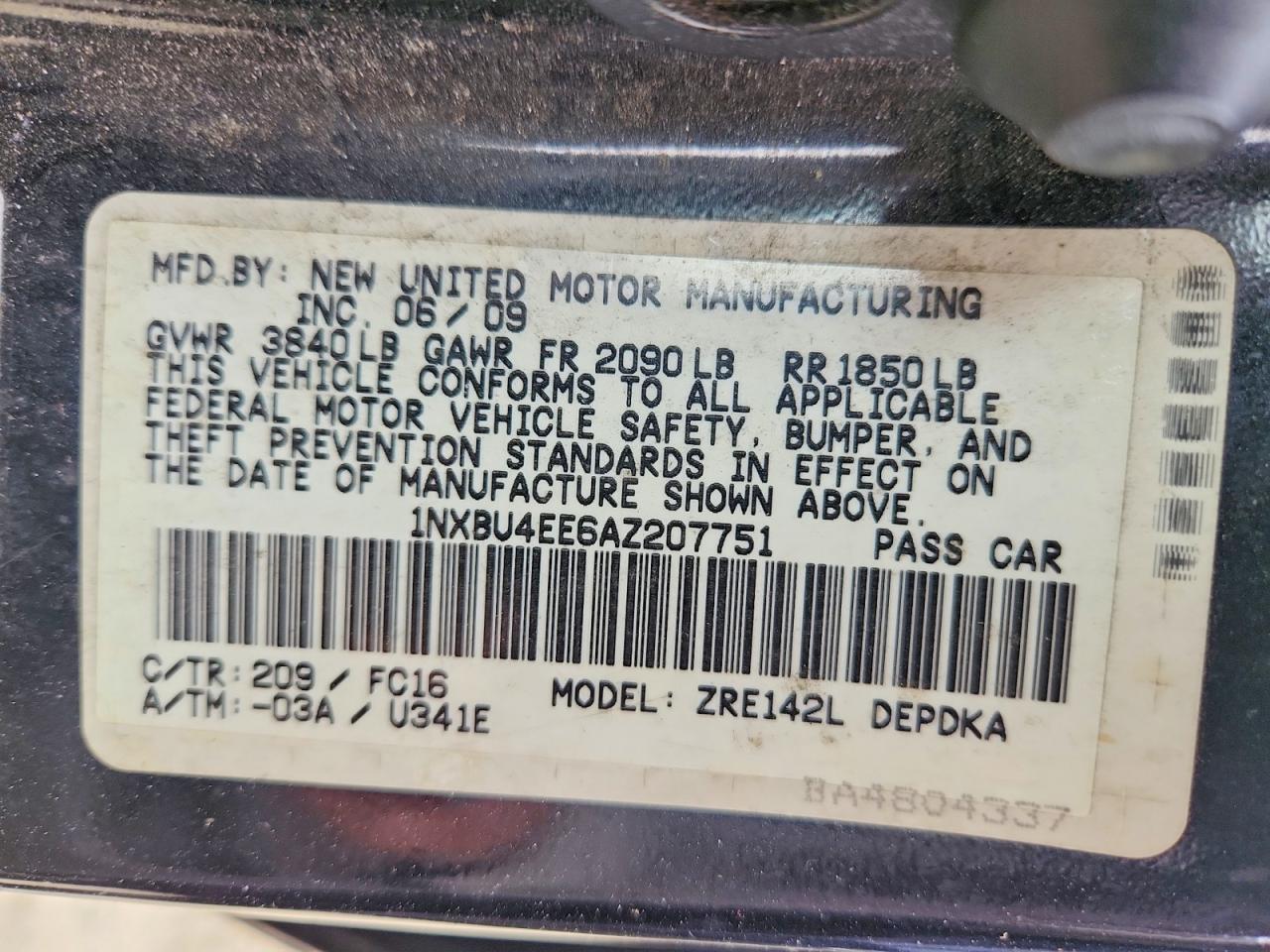 2010 Toyota Corolla Le Угольный vin: 1NXBU4EE6AZ207751