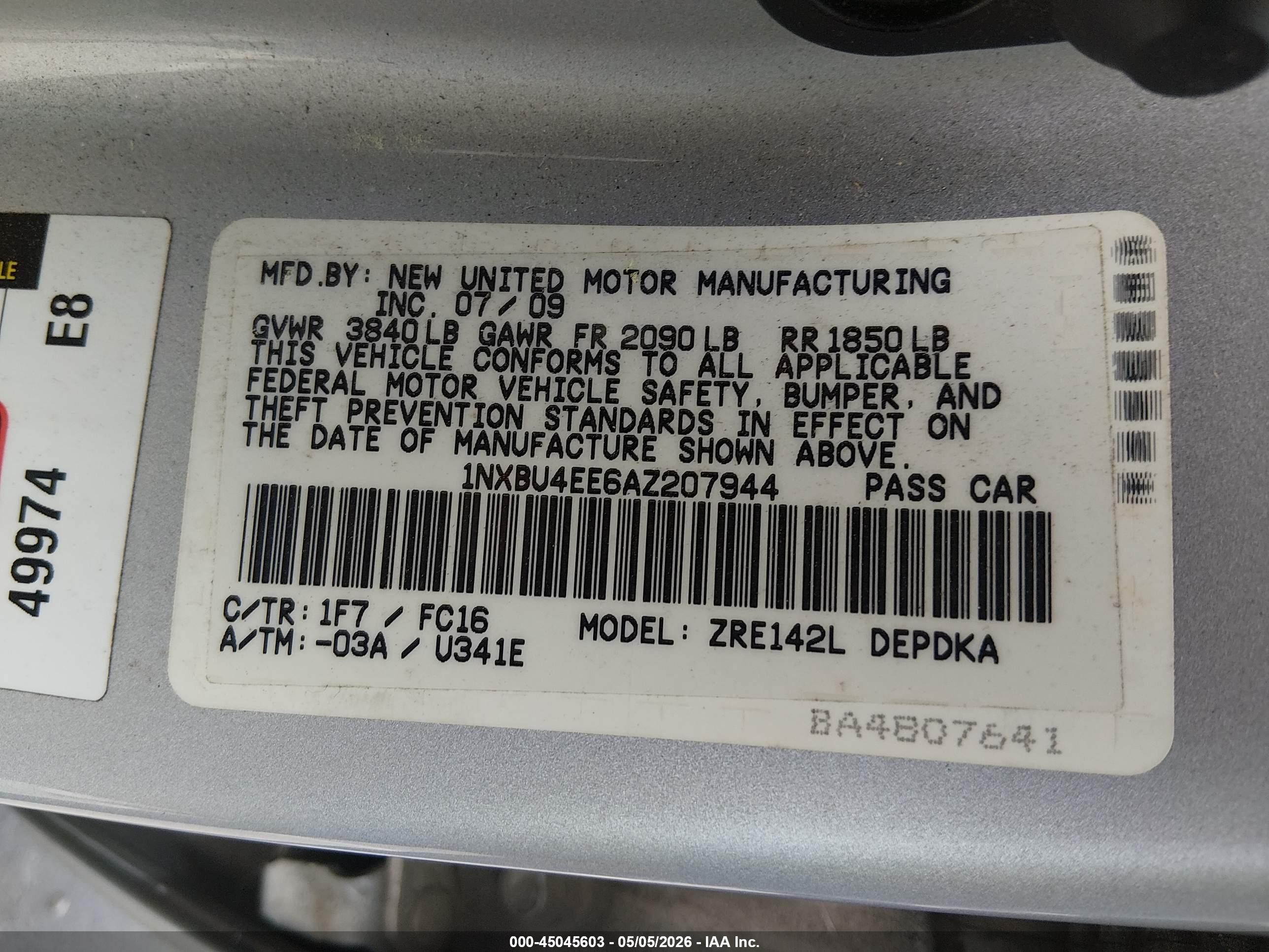 2010 Toyota Corolla Le Silver vin: 1NXBU4EE6AZ207944