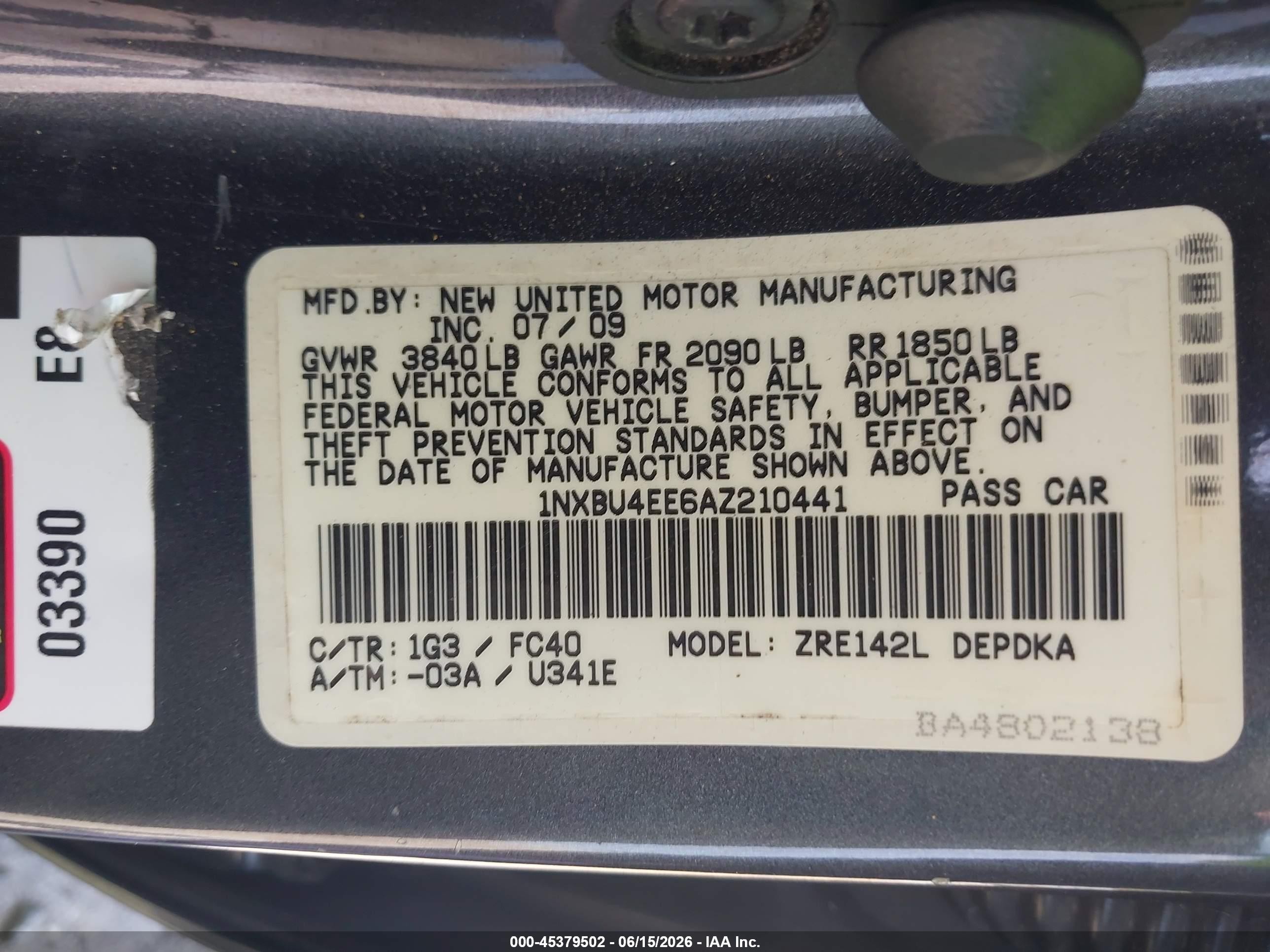 2010 Toyota Corolla Le Black vin: 1NXBU4EE6AZ210441