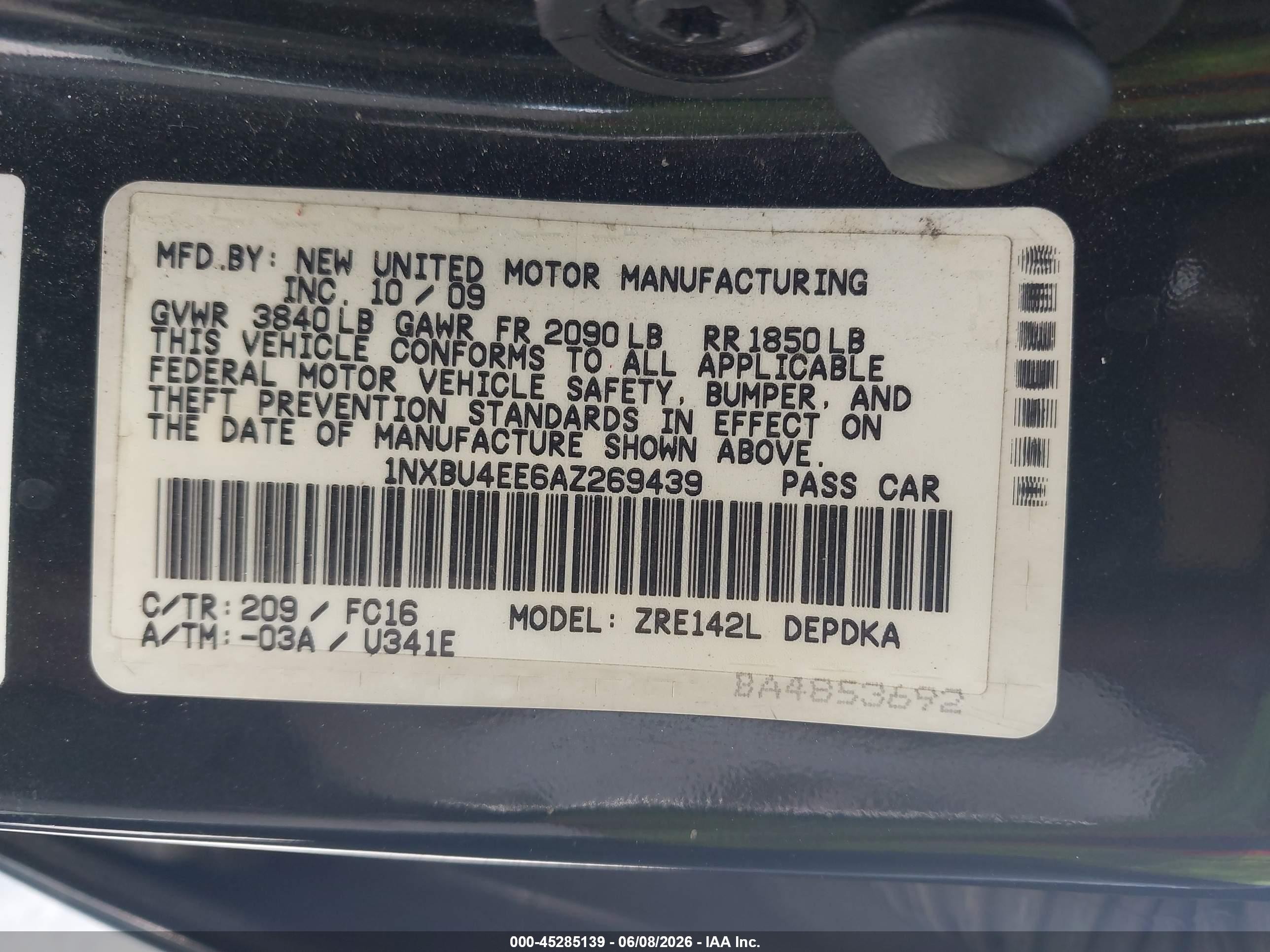 2010 Toyota Corolla Le Черный vin: 1NXBU4EE6AZ269439
