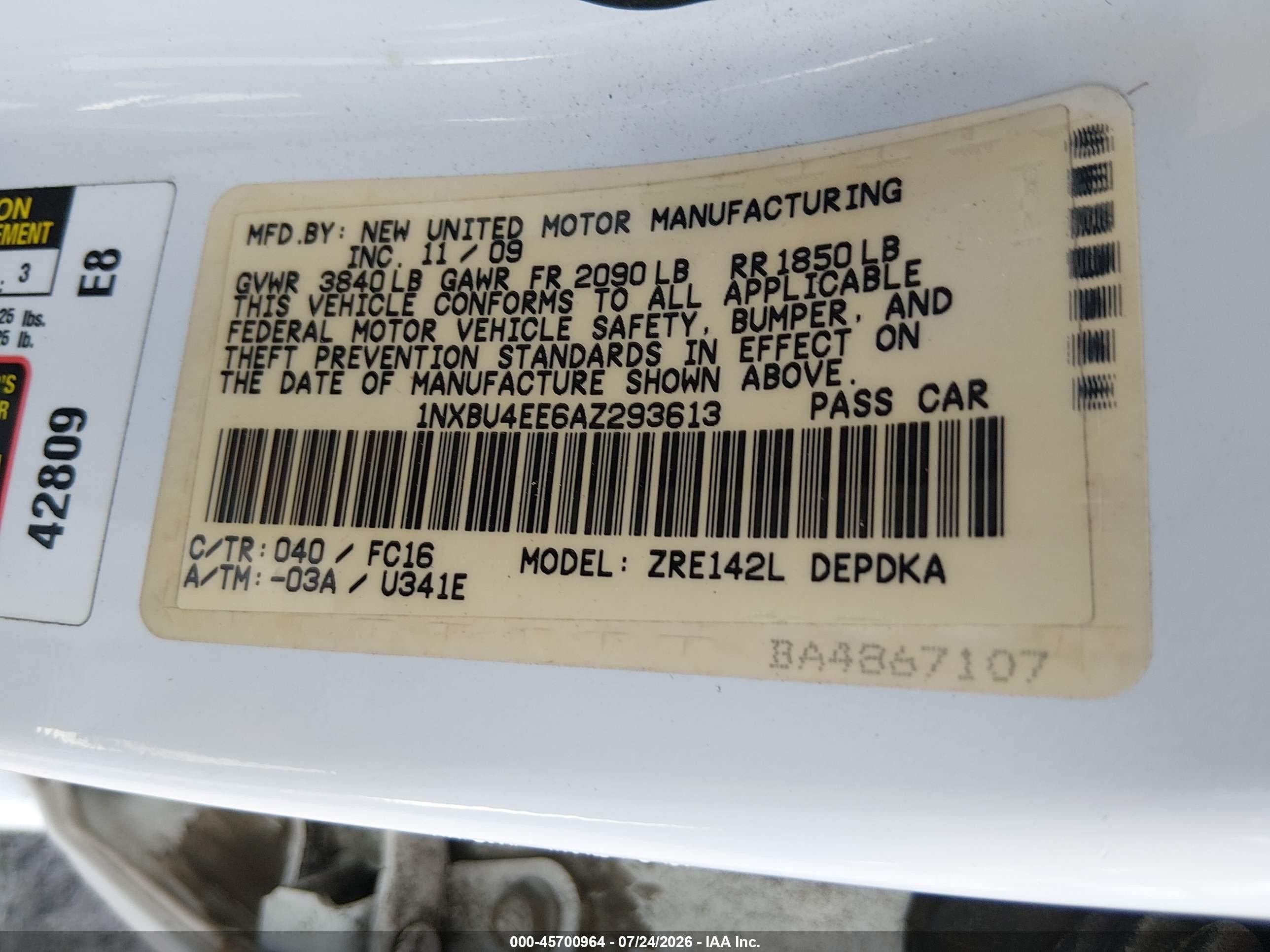 2010 Toyota Corolla Le White vin: 1NXBU4EE6AZ293613