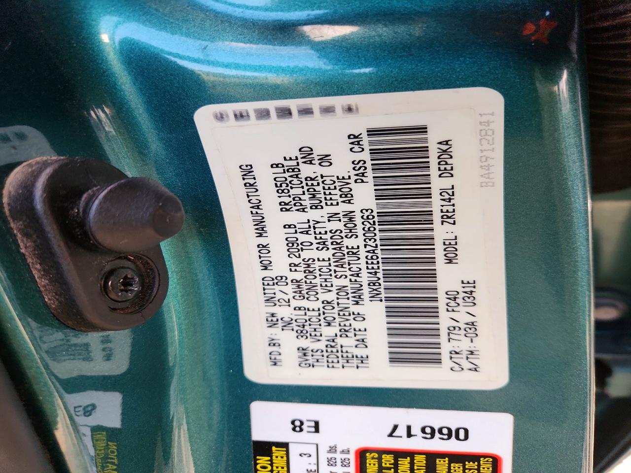 2010 Toyota Corolla Le Teal vin: 1NXBU4EE6AZ306263